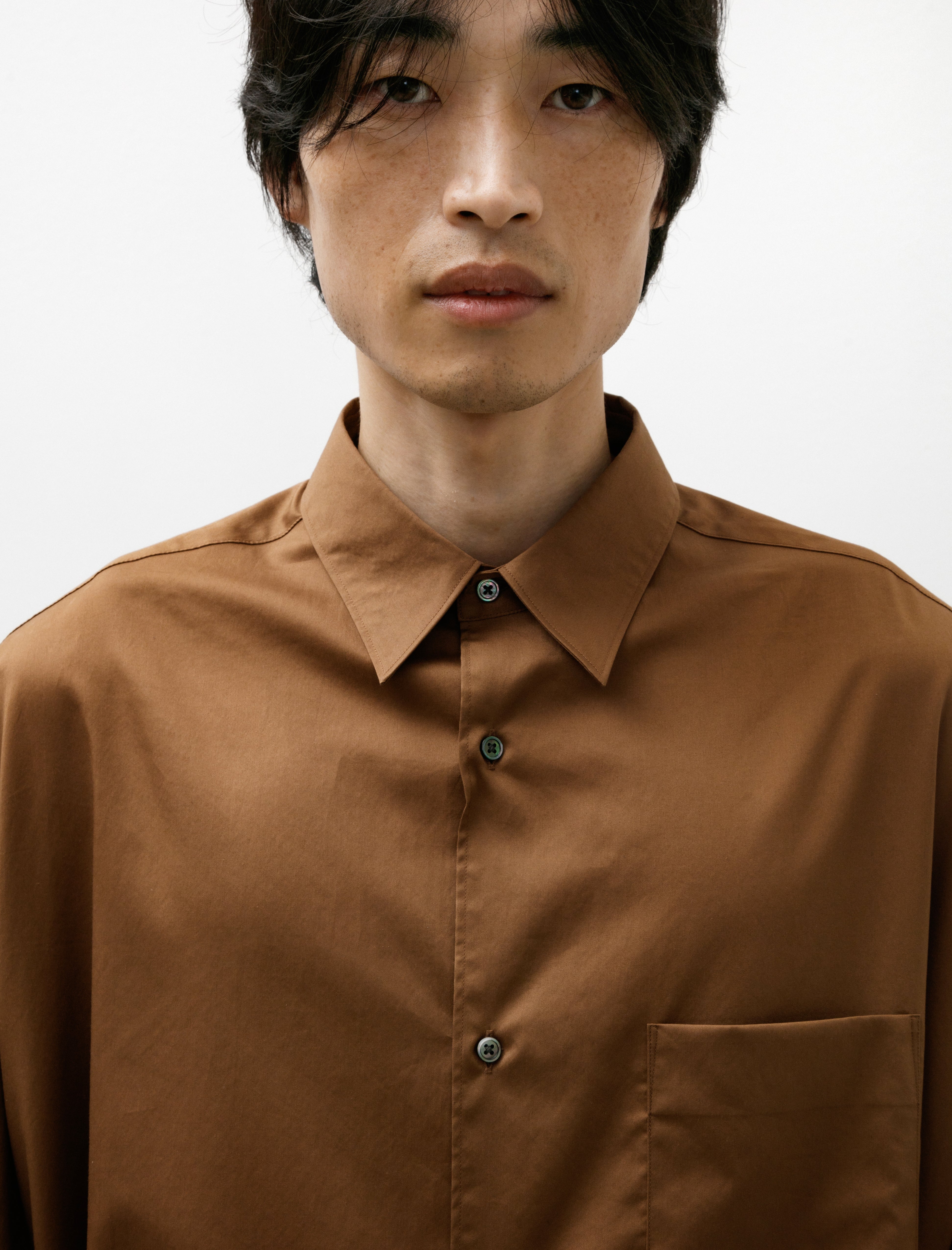 Graphpaper Silicon Poplin Oversized Regular Collar Shirt Brown