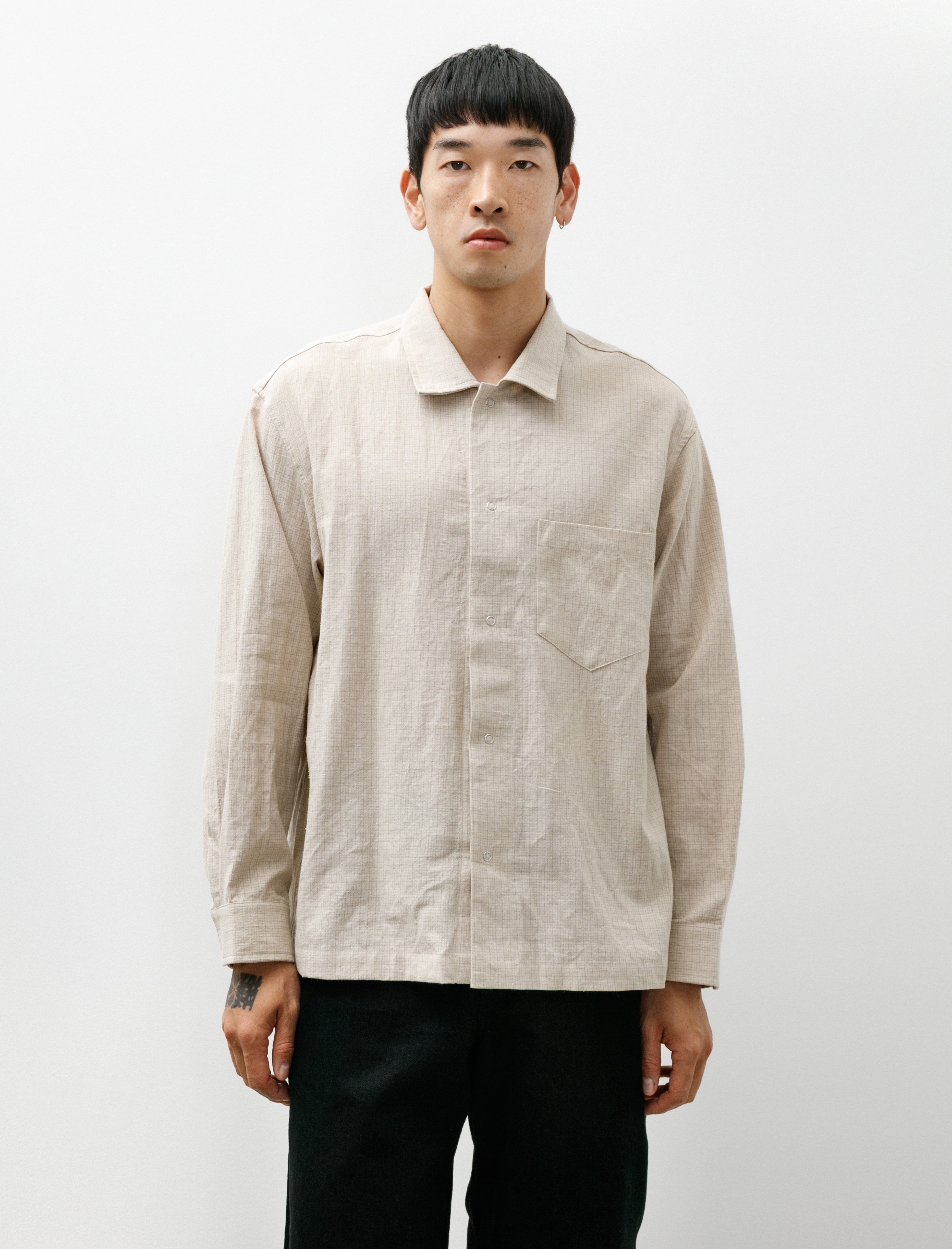 James Coward Workshop Shirt Natural Cotton/Linen Grid
