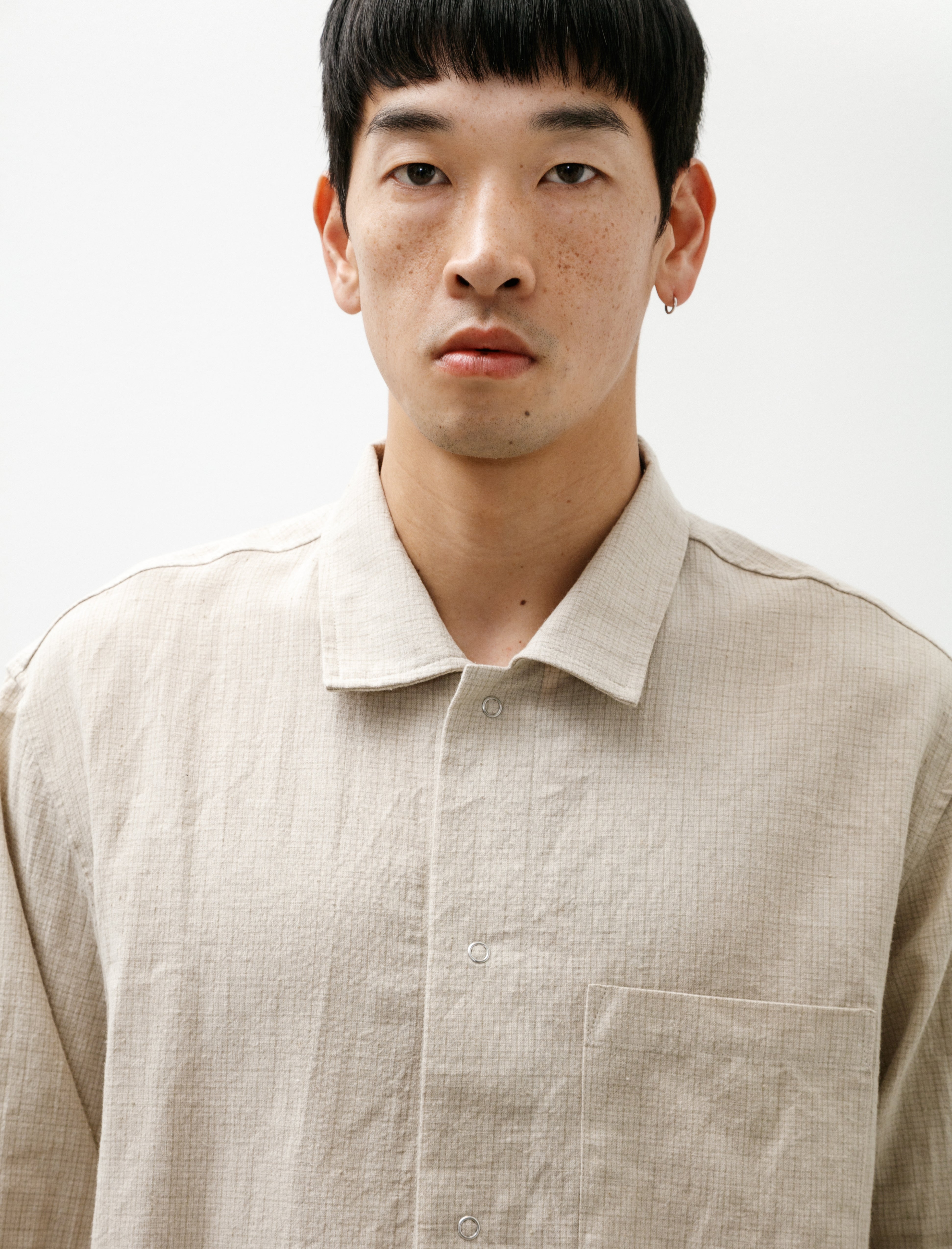 James Coward Workshop Shirt Natural Cotton/Linen Grid