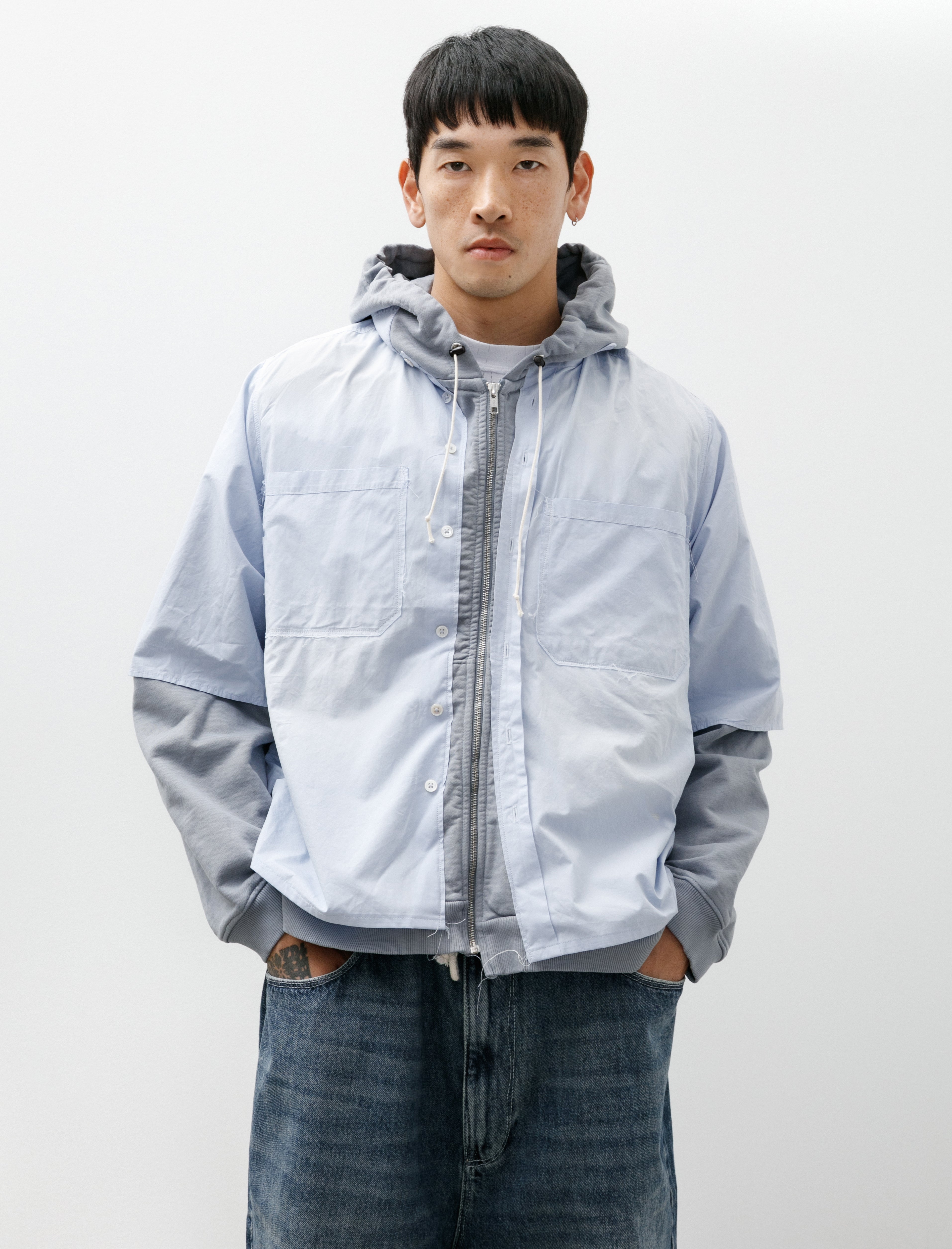 Camiel Fortgens Research Shirt Hoodie Grey Melange Light Blue