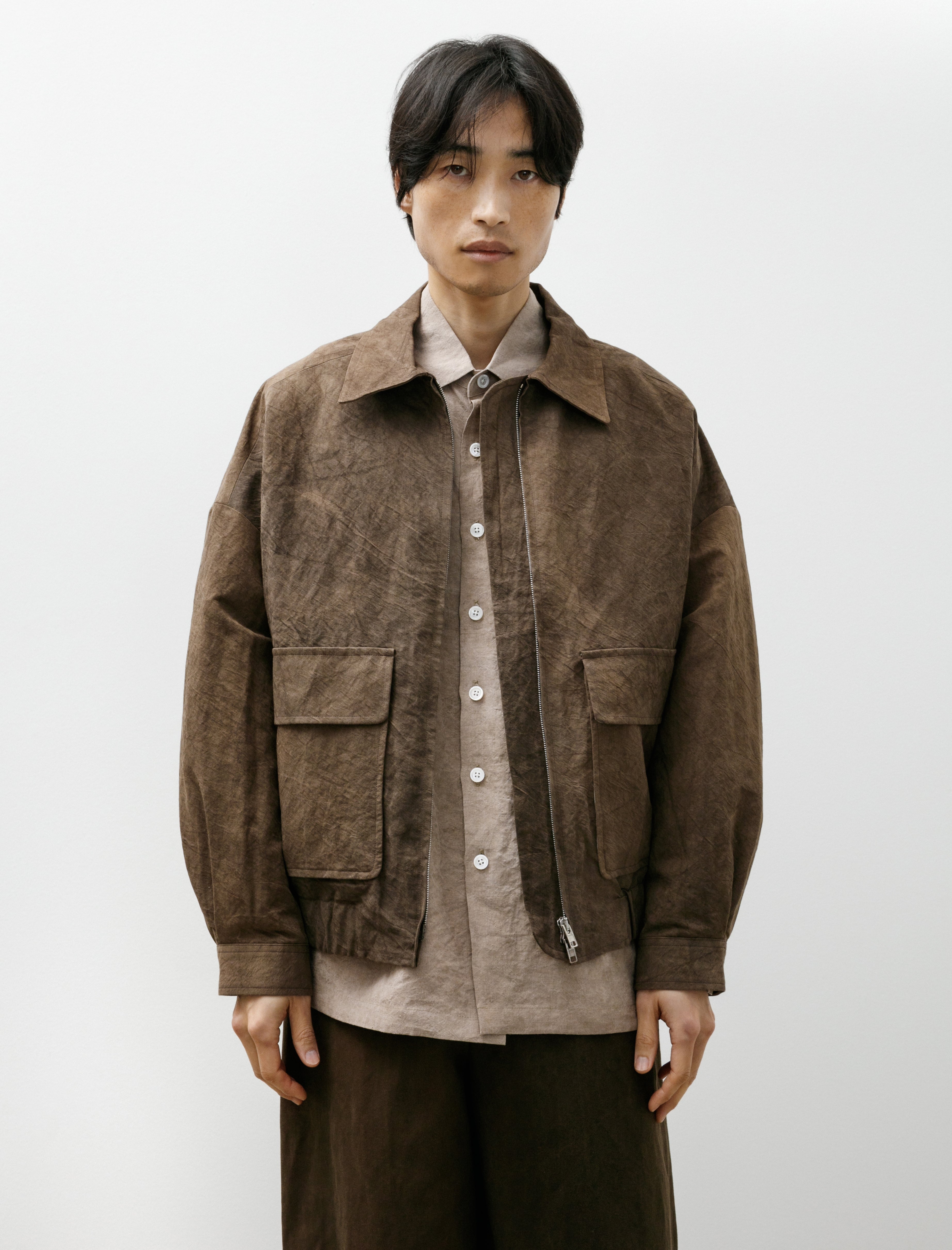 Evan Kinori Zip Jacket Two Natural Dye Twill Persimmon Iron Dye
