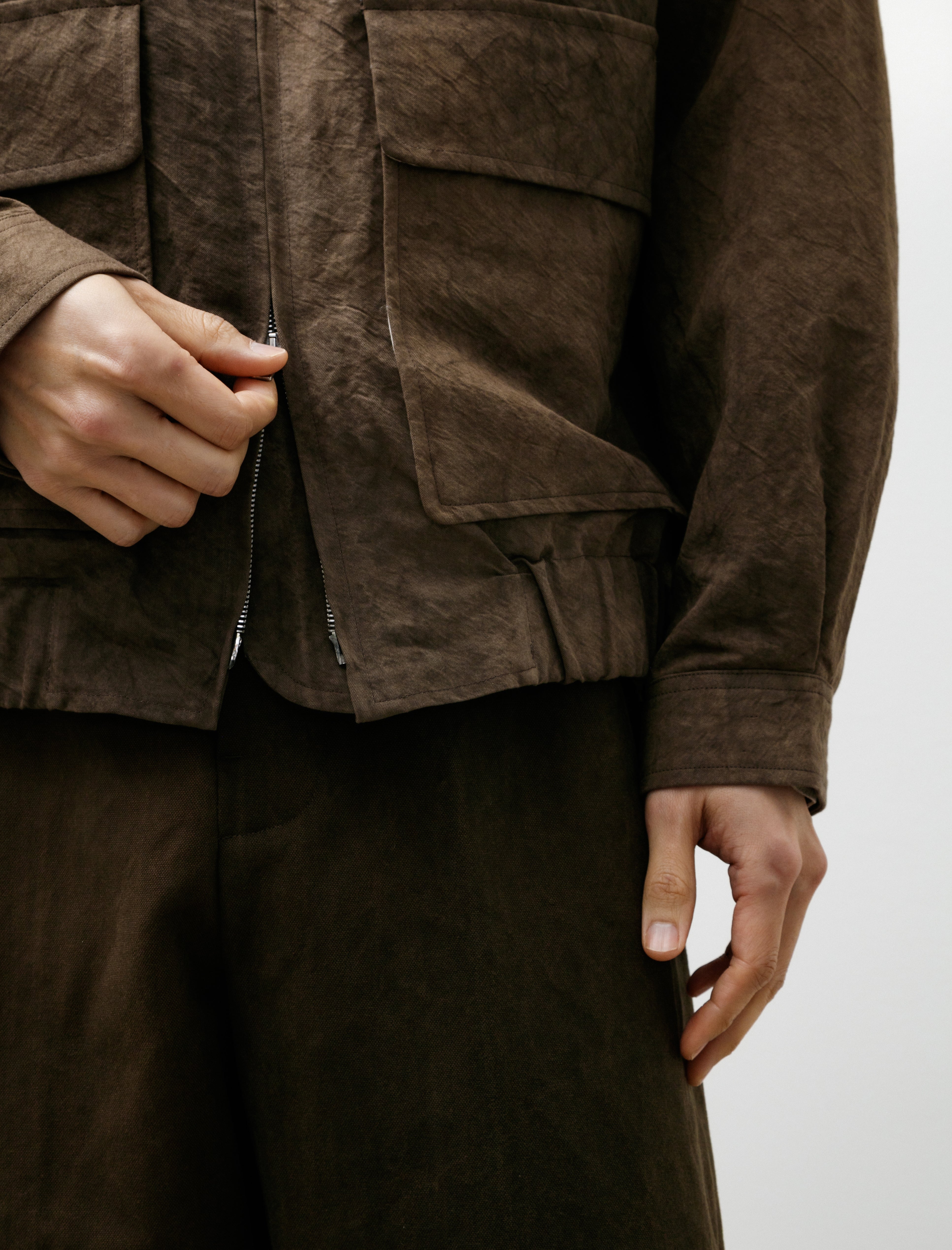 Evan Kinori Zip Jacket Two Natural Dye Twill Persimmon Iron Dye