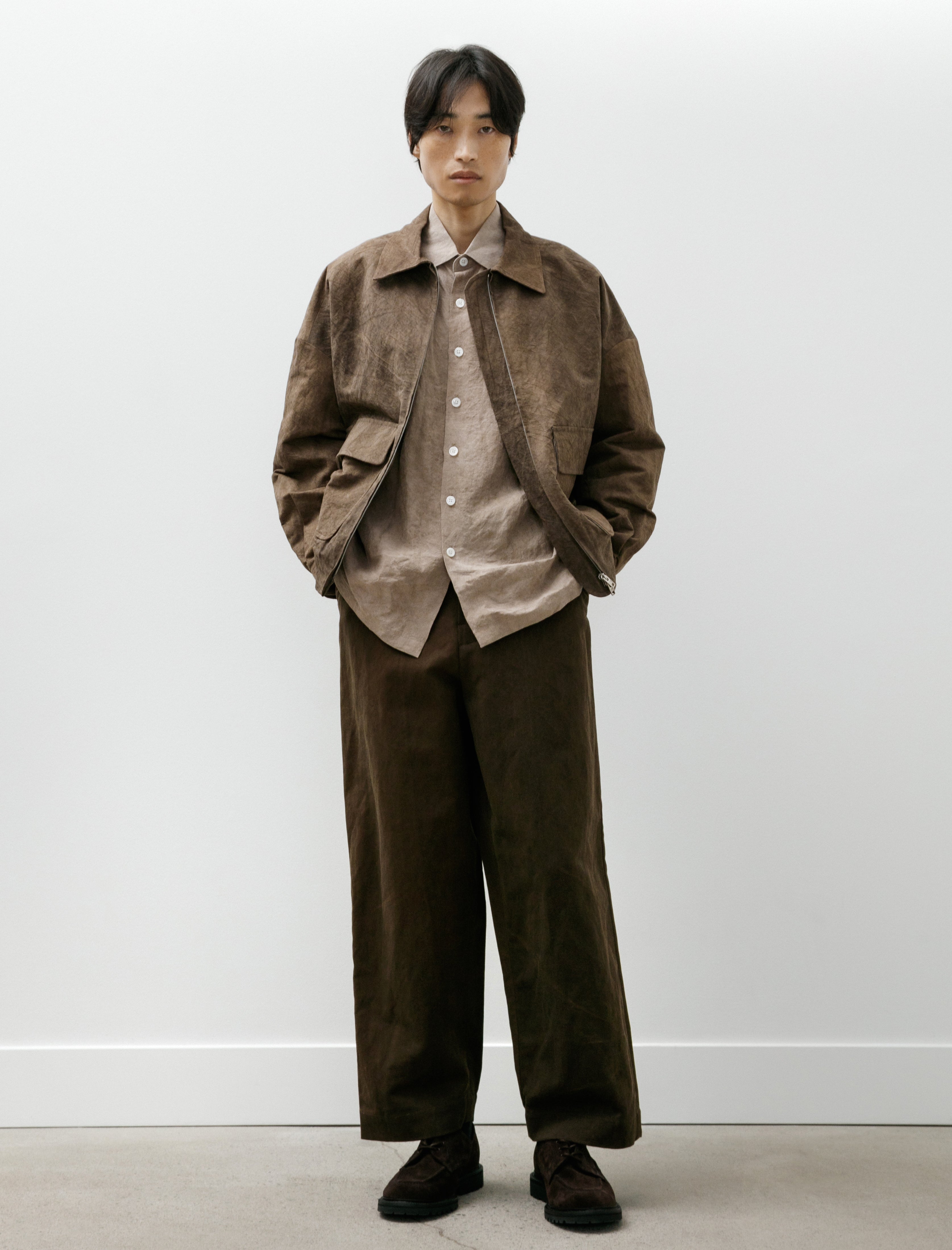 Evan Kinori Zip Jacket Two Natural Dye Twill Persimmon Iron Dye