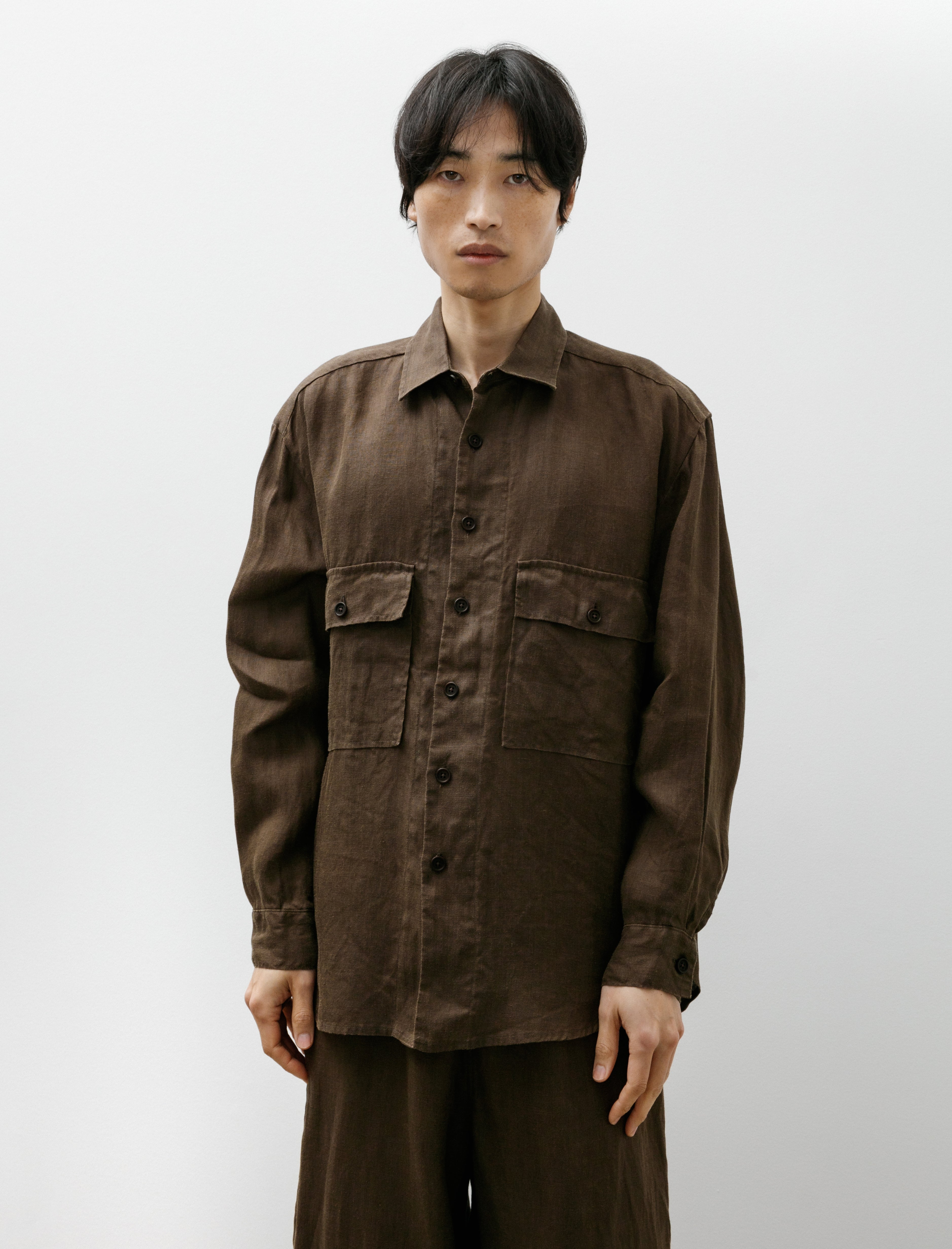 Evan Kinori Big Shirt Sumi Ink Hemp Twill Dark Olive