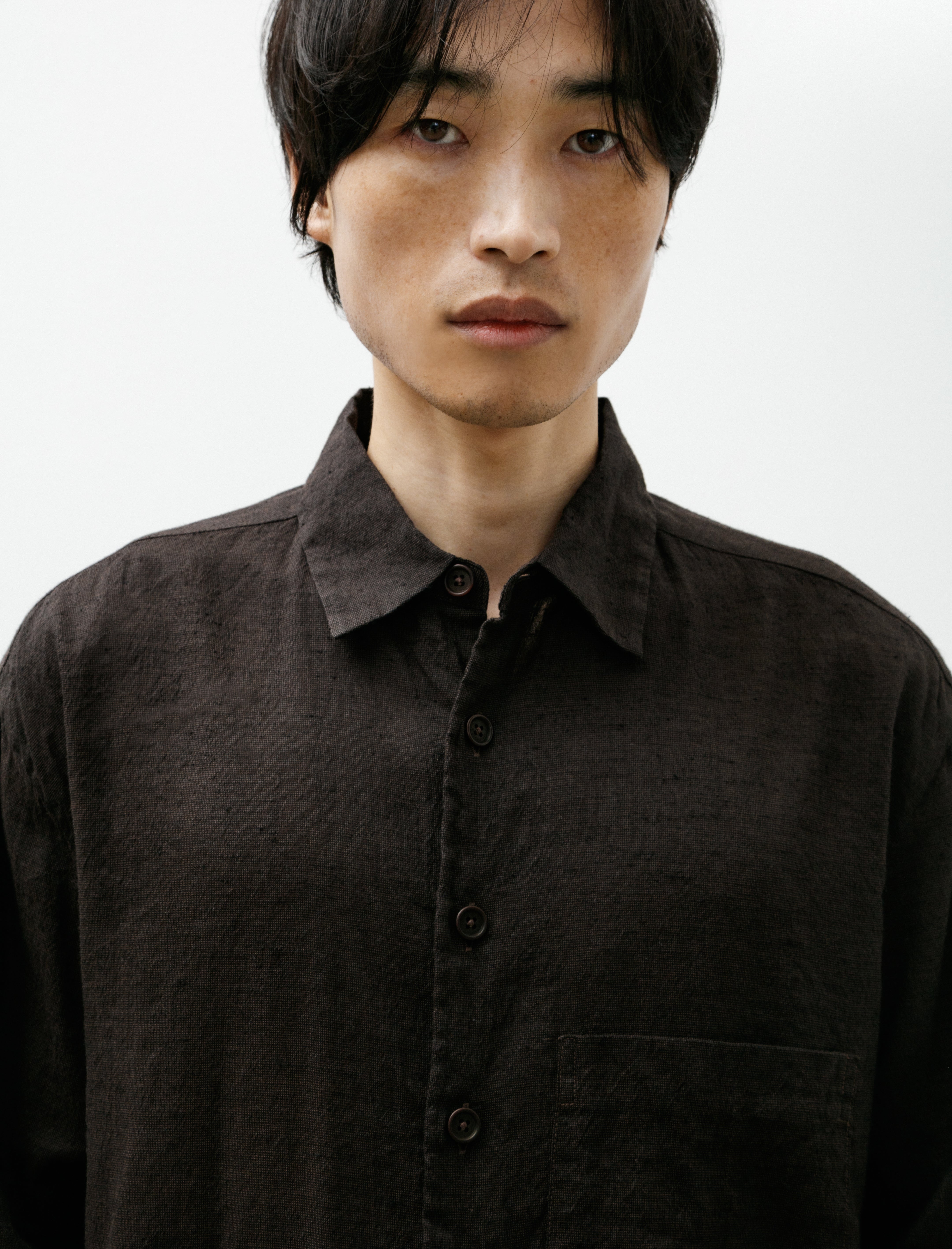 Evan Kinori Big Shirt Two Linen Cotton Summercloth Brown Navy