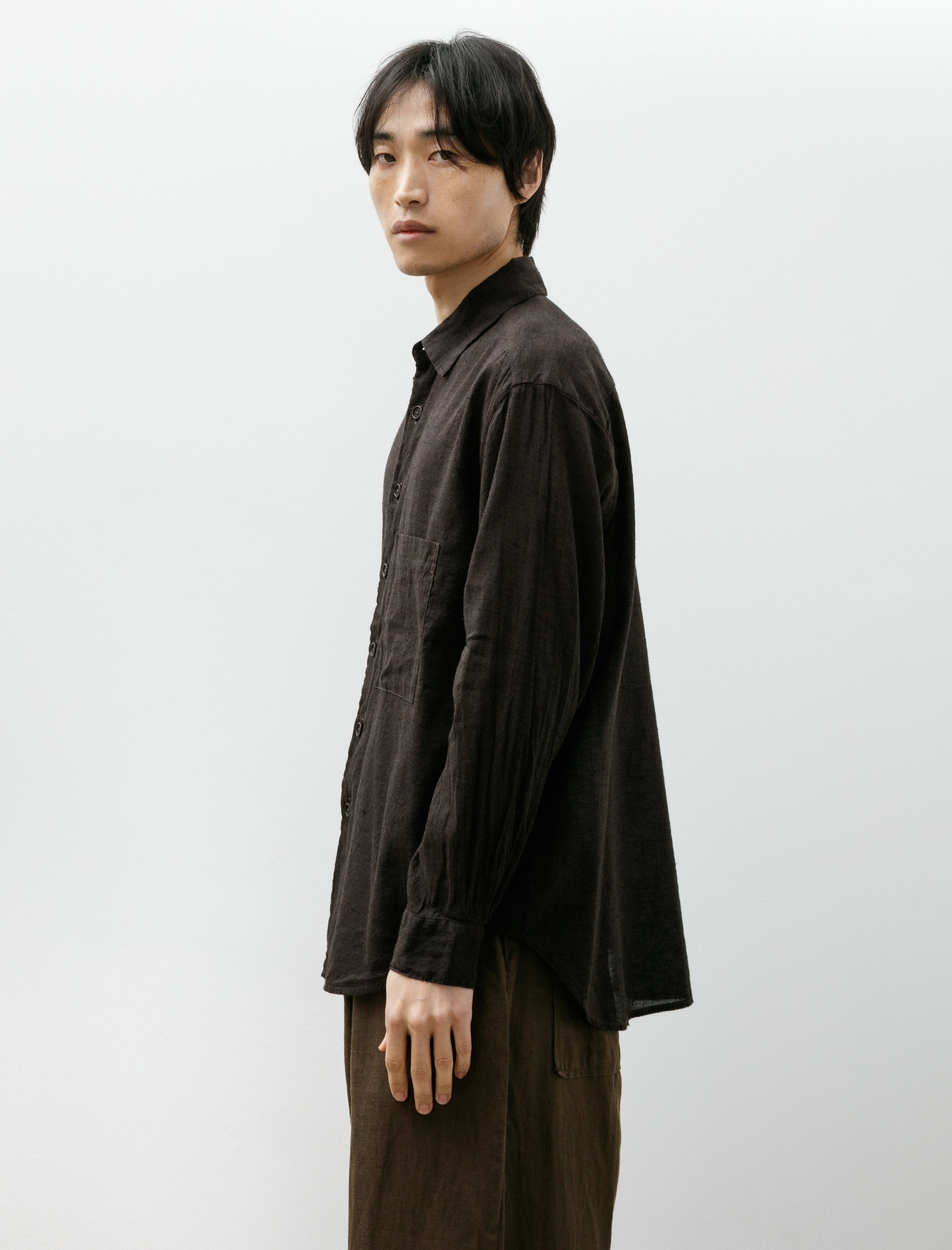 Evan Kinori Big Shirt Two Linen Cotton Summercloth Brown Navy