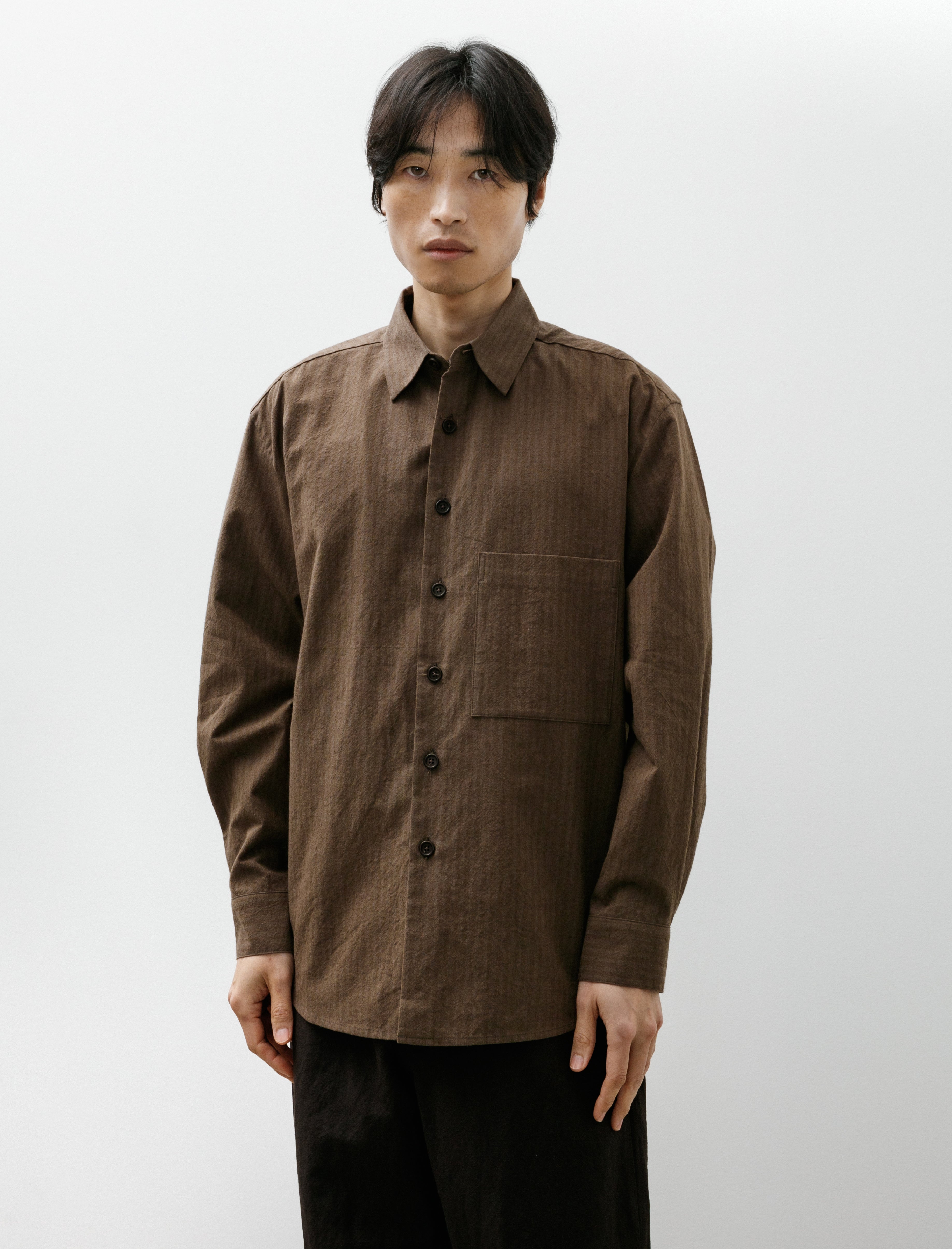 Evan Kinori Big Shirt Two Hemp/Cotton Stripe Charcoal Dark Olive