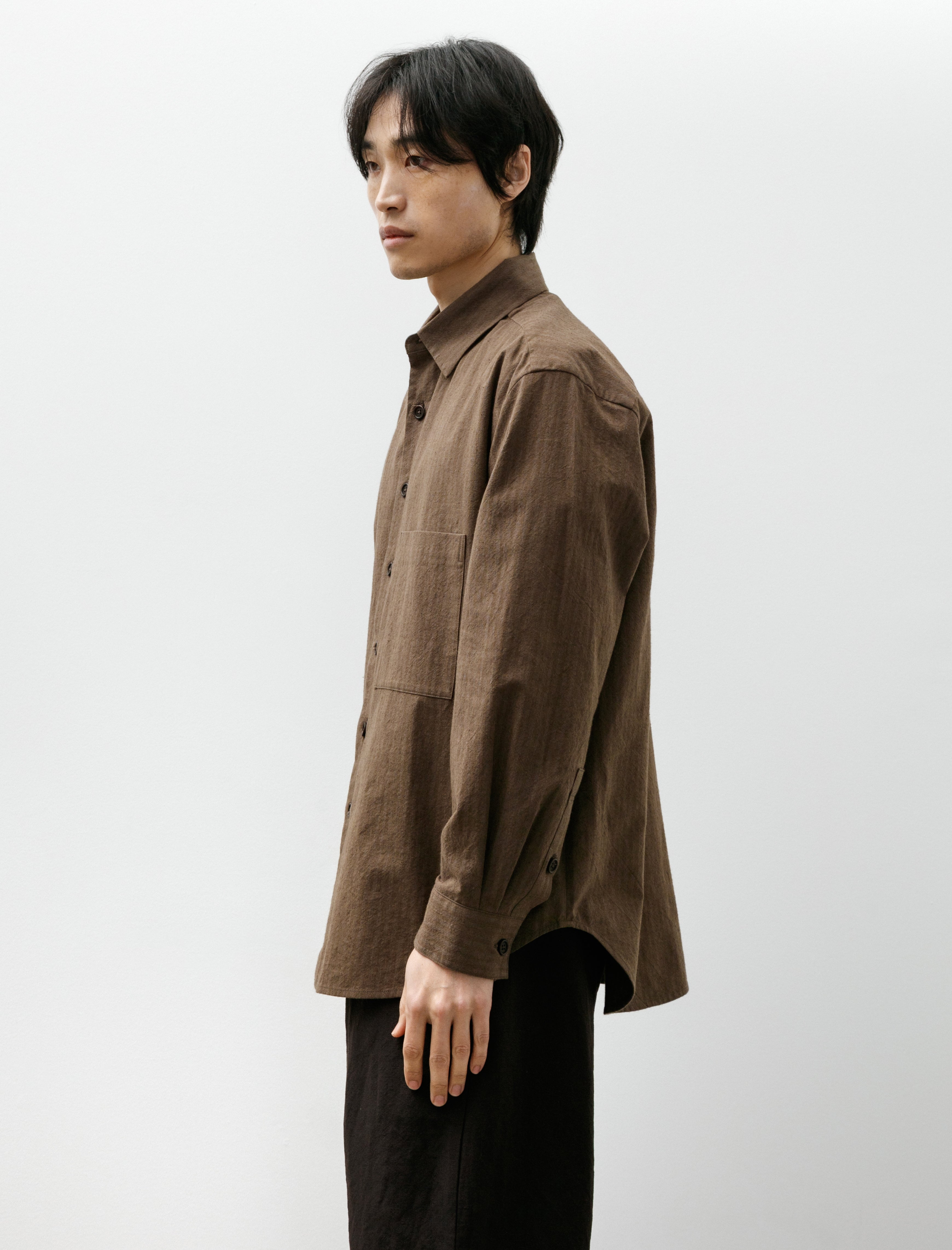 Evan Kinori Big Shirt Two Hemp/Cotton Stripe Charcoal Dark Olive