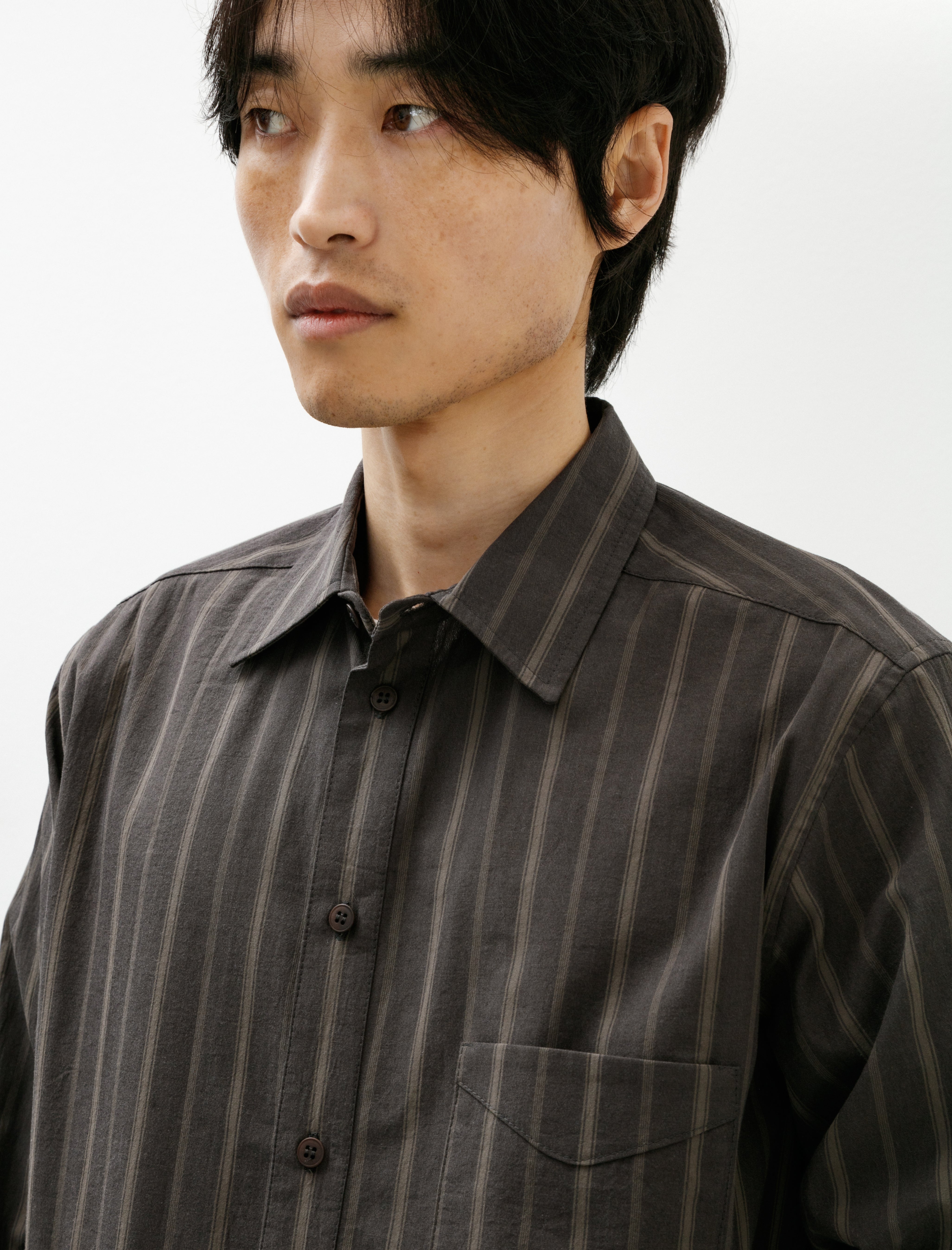 Frank Leder Organic Washed Cotton Shirt Brown Stripe