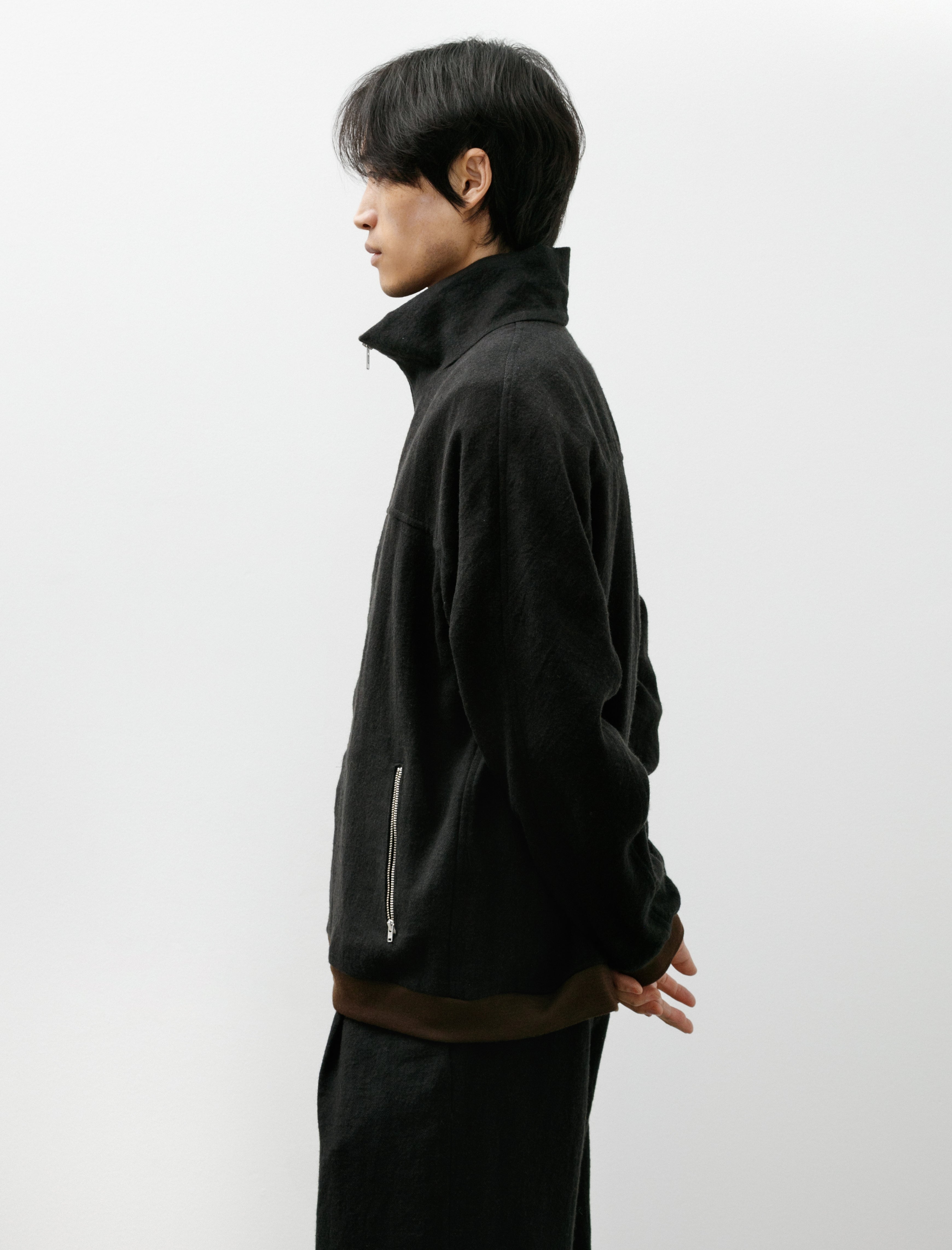 Frank Leder Zip Washed Wool Jacket Black