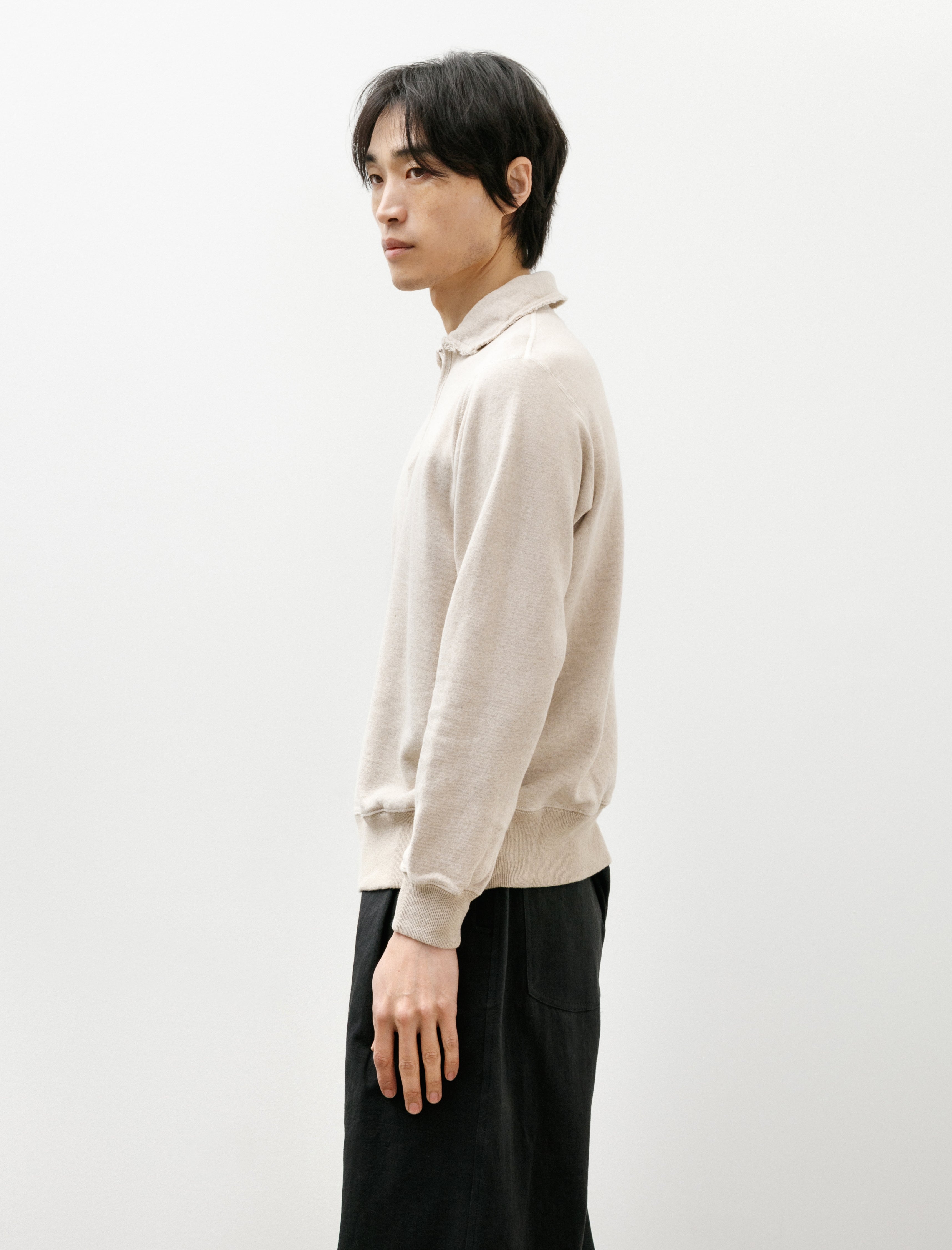 Slopeslow Half Zip Cotton Linen Light French Terry Ecru