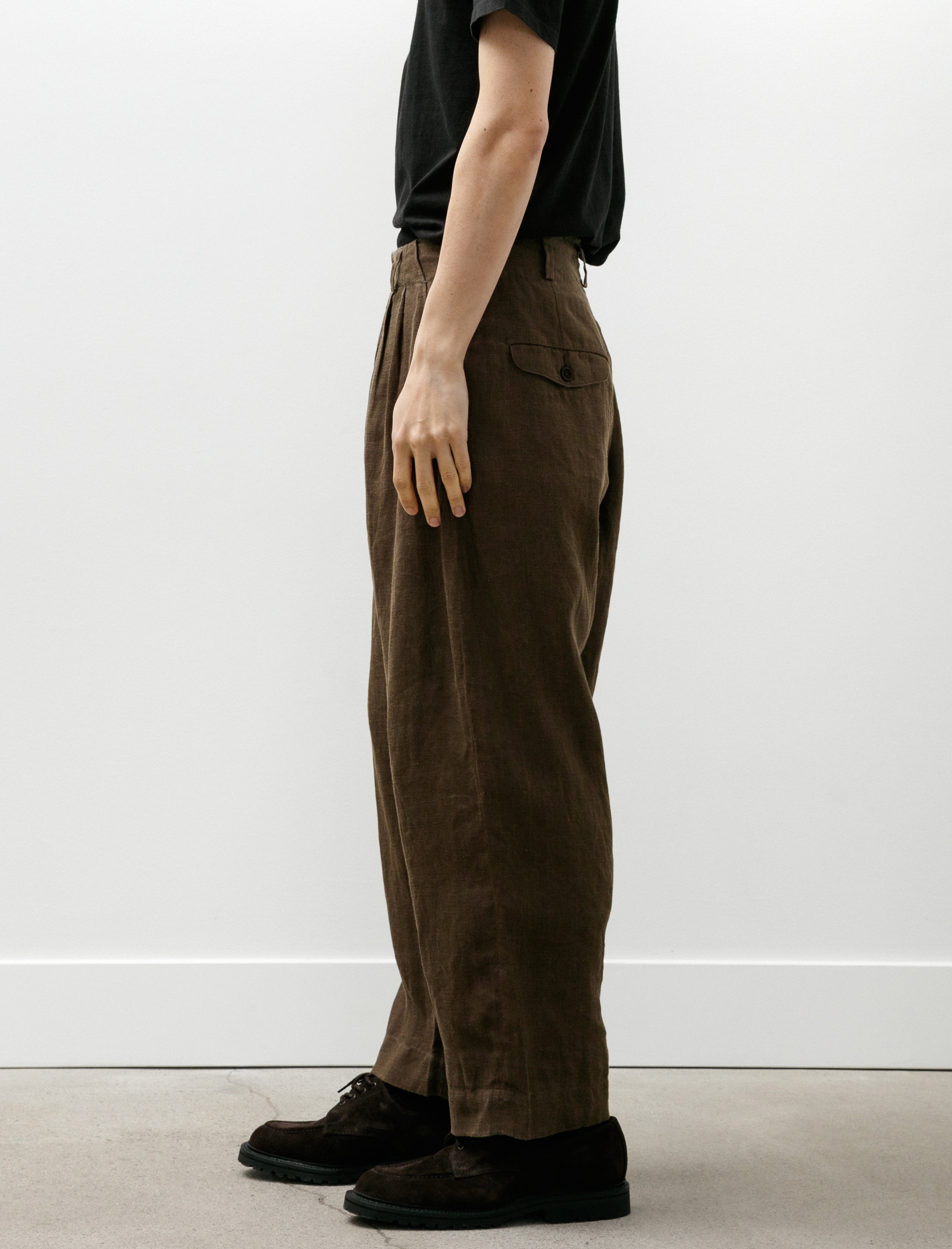 Evan Kinori Two Pleat Pant Sumi Ink Hemp Twill Dark Olive