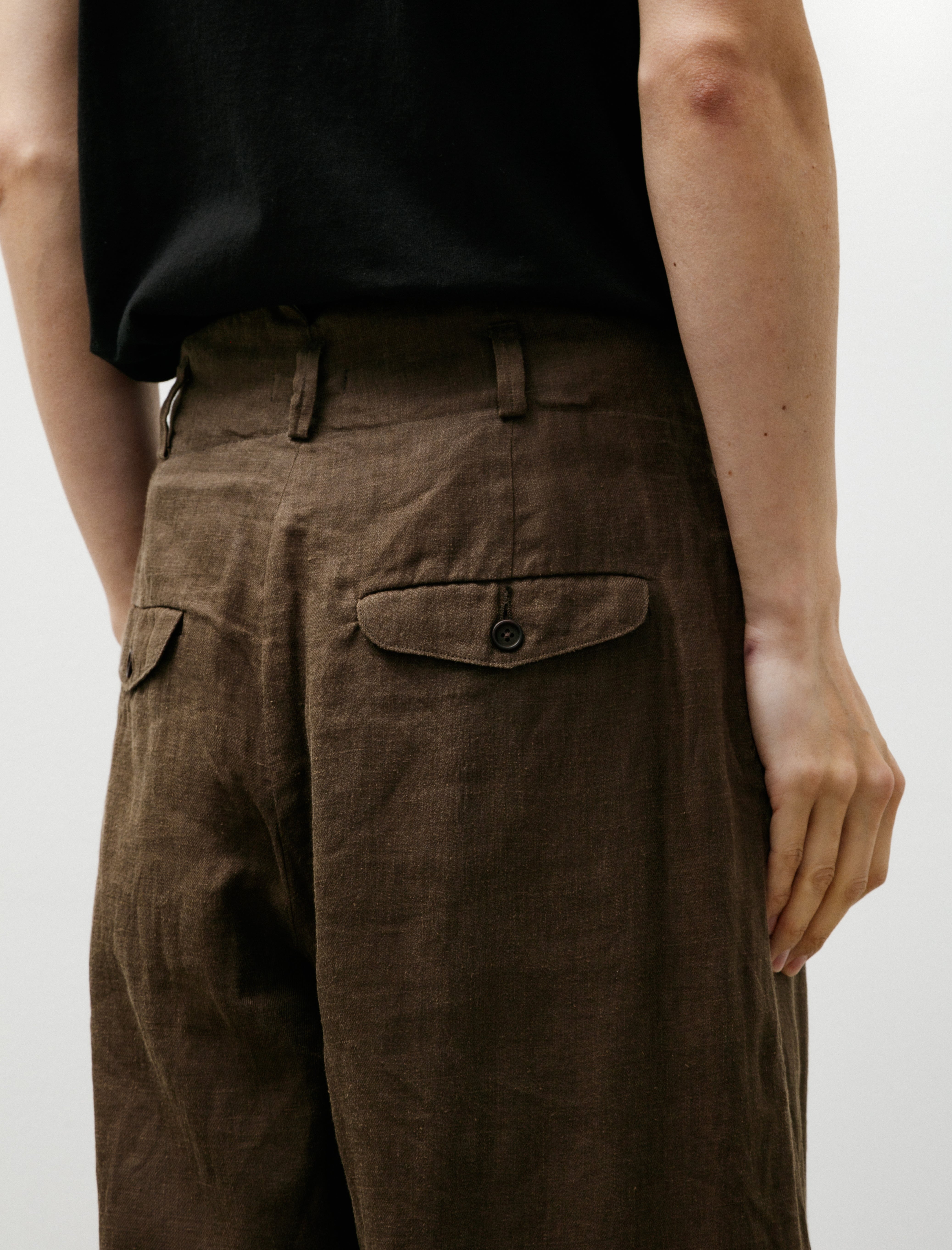 Evan Kinori Two Pleat Pant Sumi Ink Hemp Twill Dark Olive