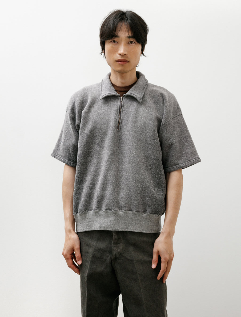 【tomo】Lig. half sleeve jacket グレー Taiga Takahashi Lot 621 Half Zip S/S Sweatshirt Faded Heather Grey