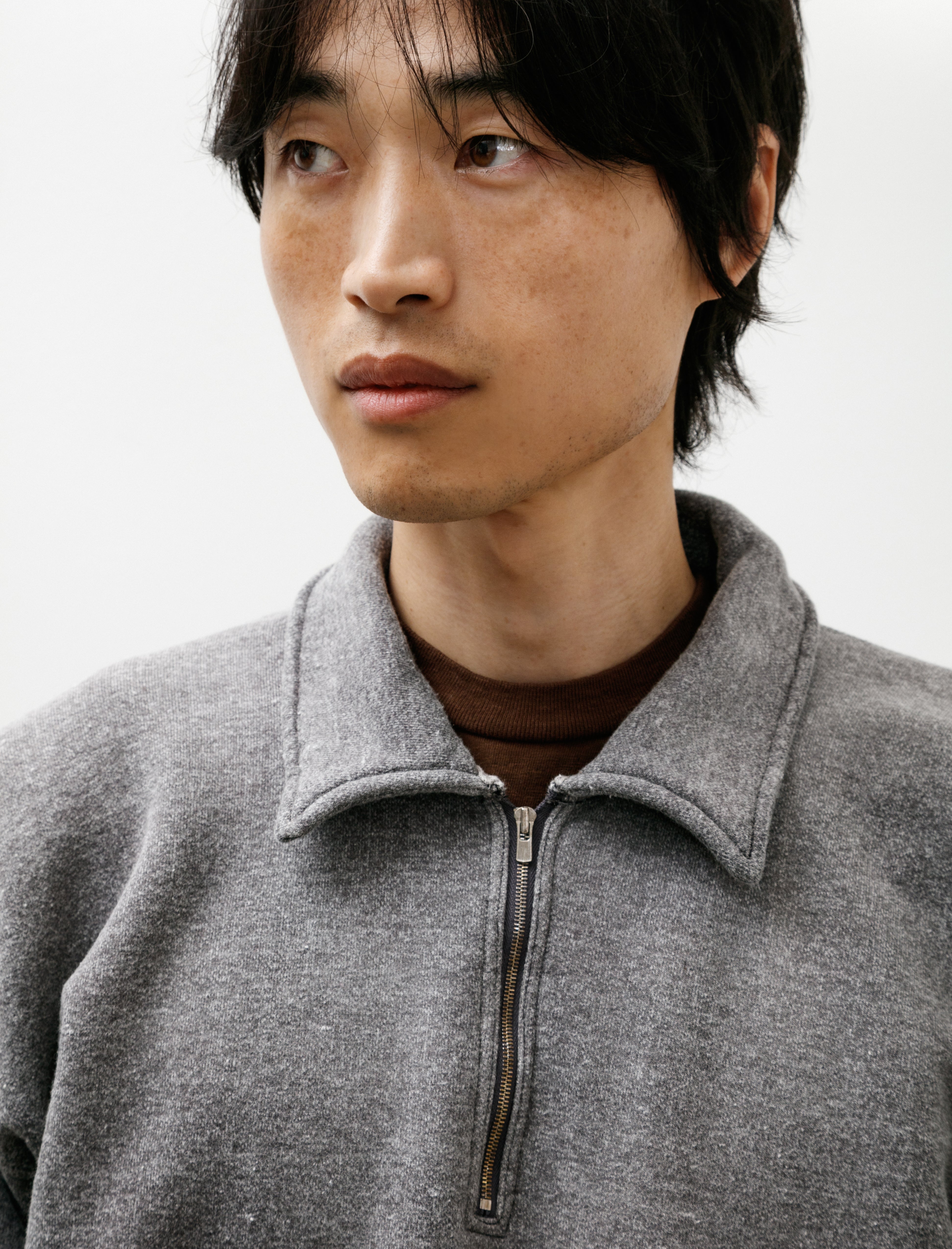 Taiga Takahashi Lot 621 Half Zip S/S Sweatshirt Faded Heather Grey