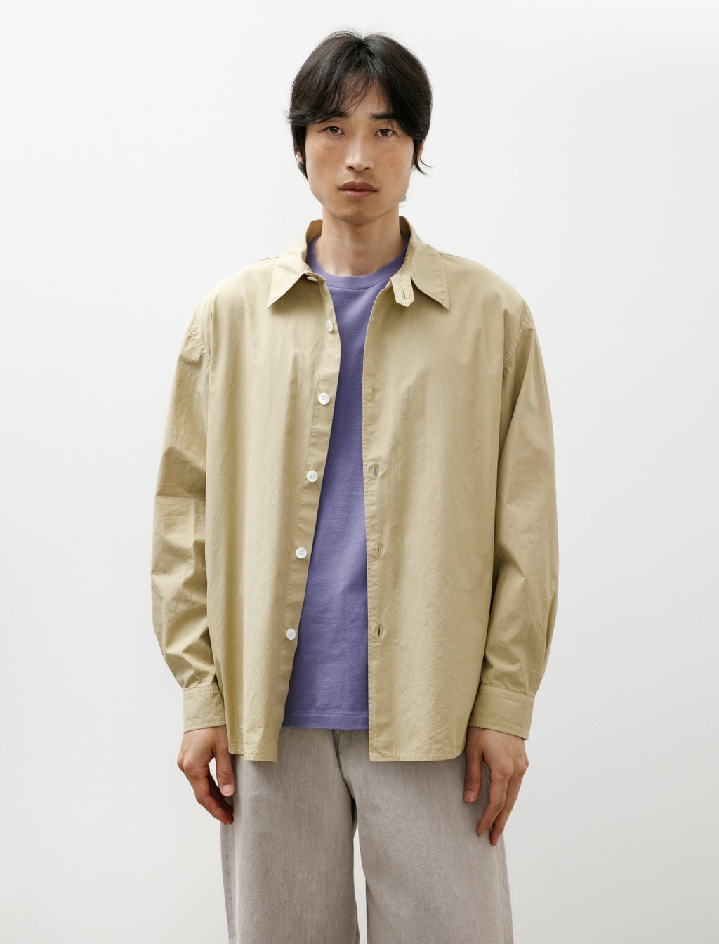 Auralee Garment-Dyed Finx Shuttle Weather Shirt Khaki Beige