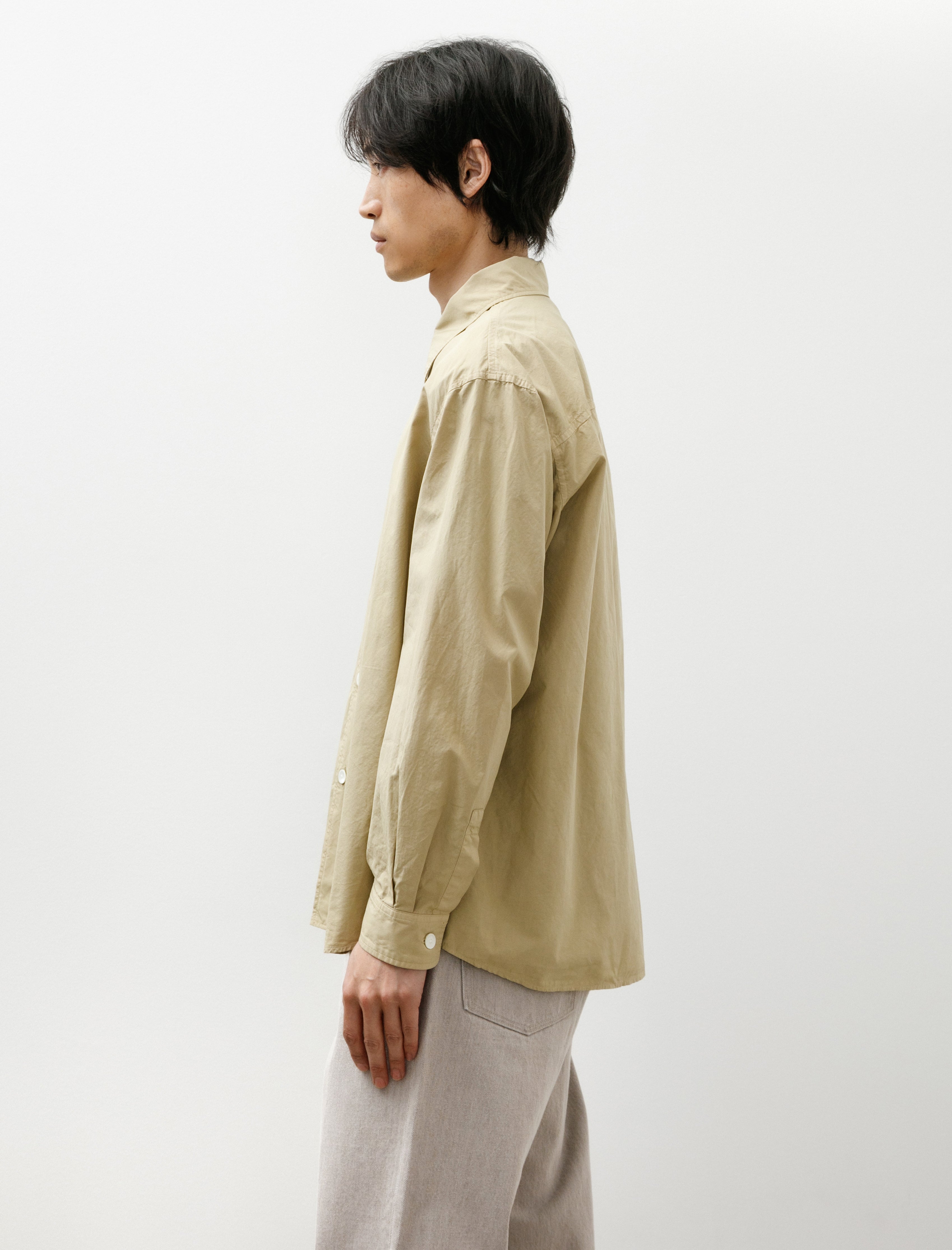 Auralee Garment-Dyed Finx Shuttle Weather Shirt Khaki Beige