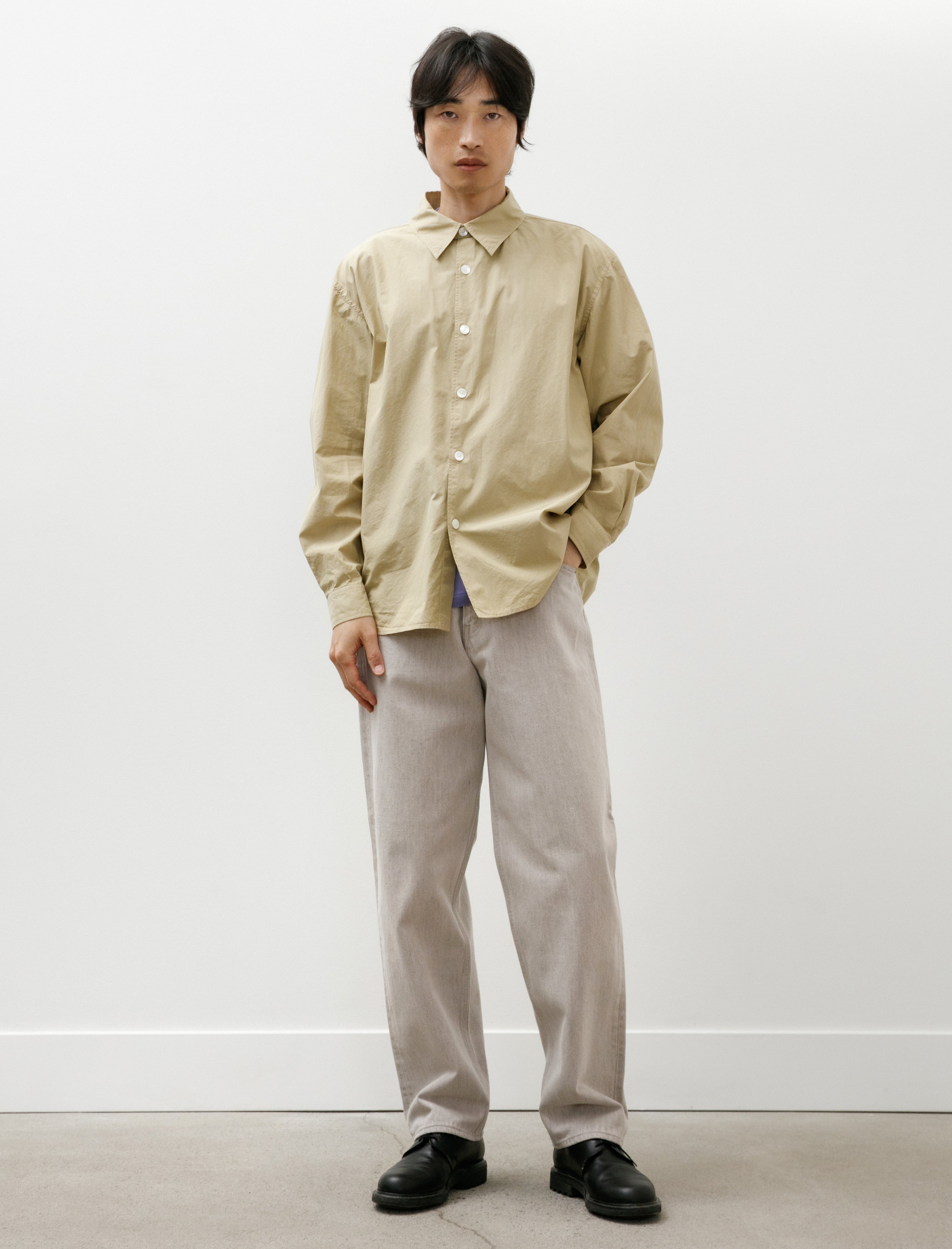 Auralee Garment-Dyed Finx Shuttle Weather Shirt Khaki Beige