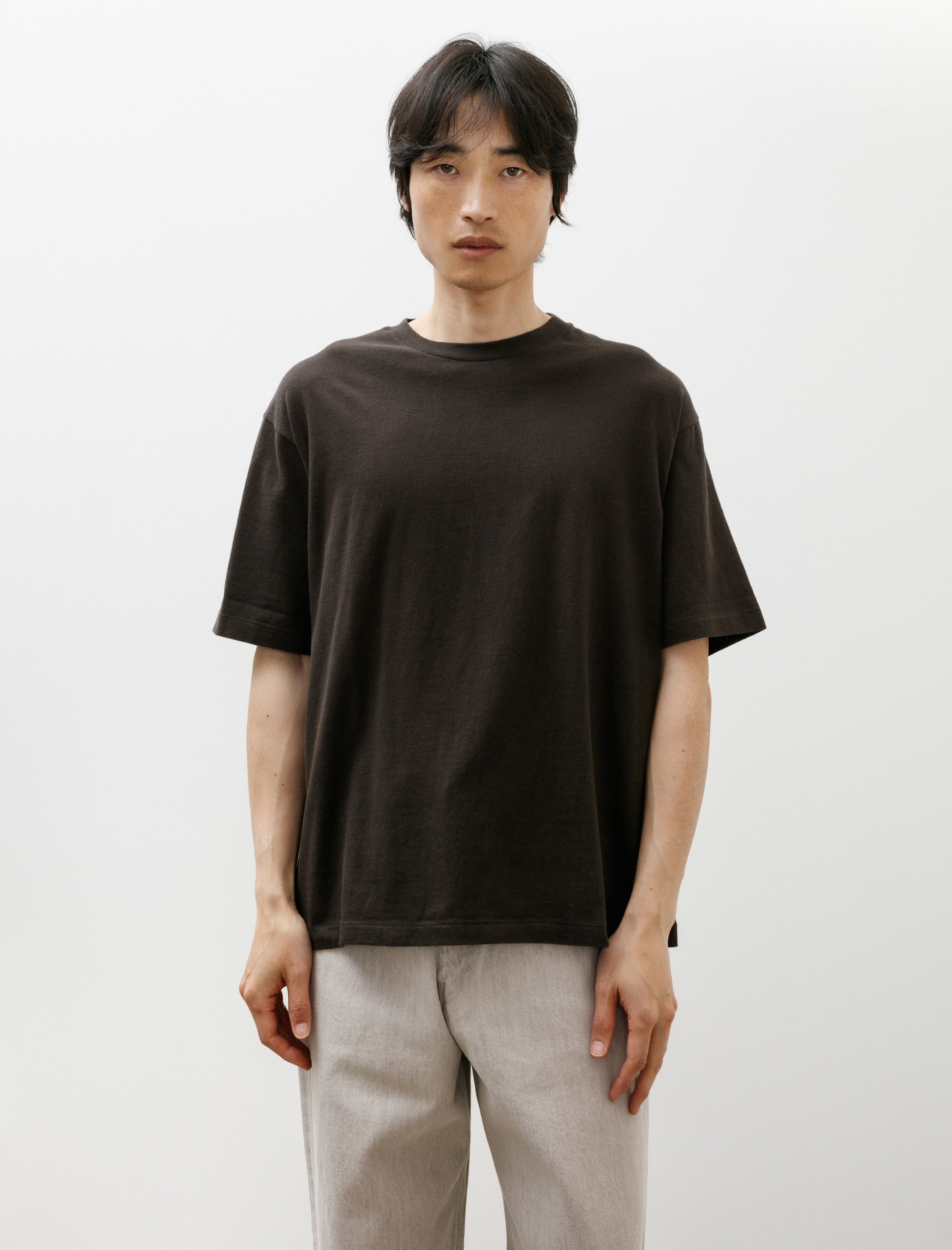Auralee Brushed Organic Cotton Jersey Tee Ink Black