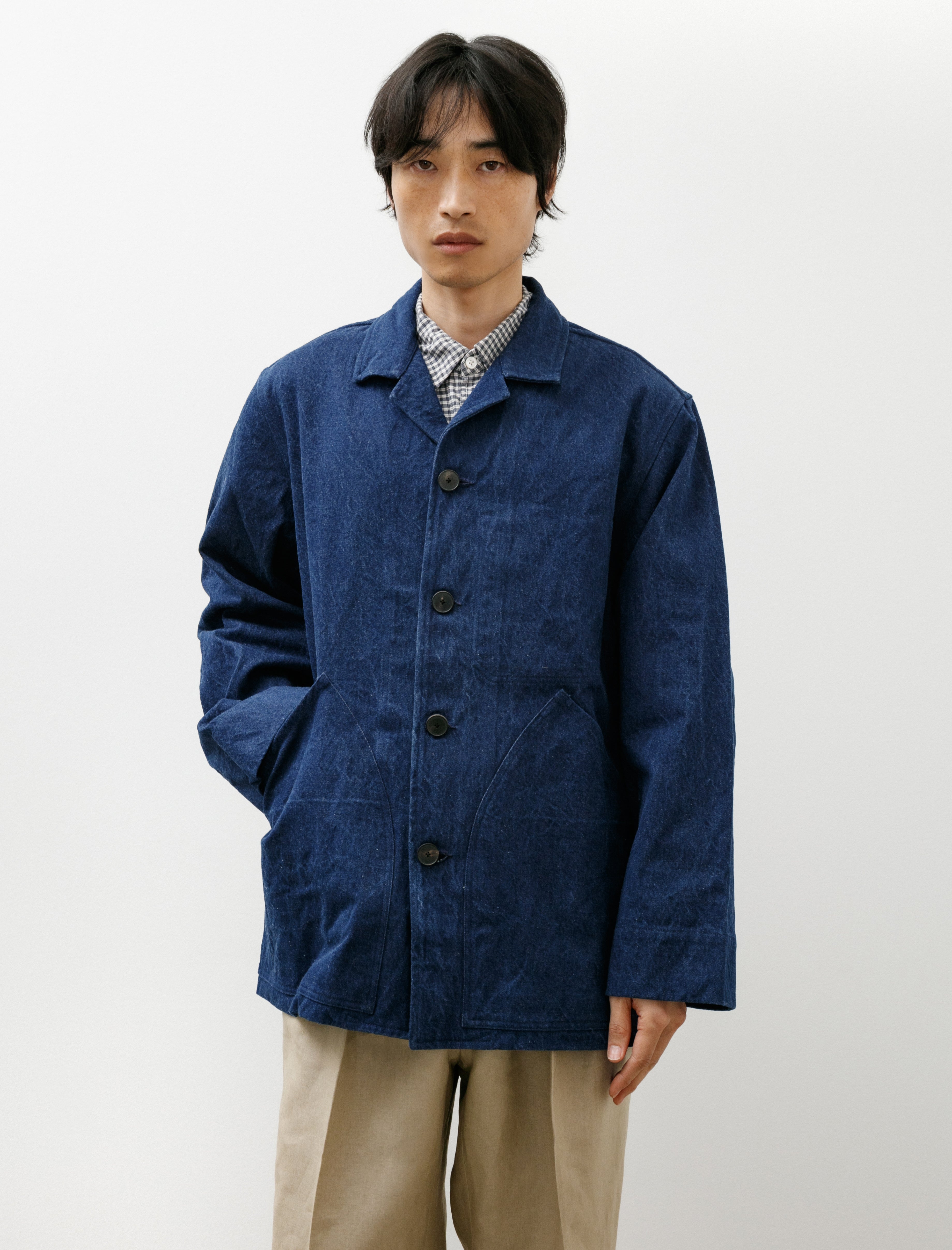 Oliver Church Big Jacket Cotton Linen Indigo Denim