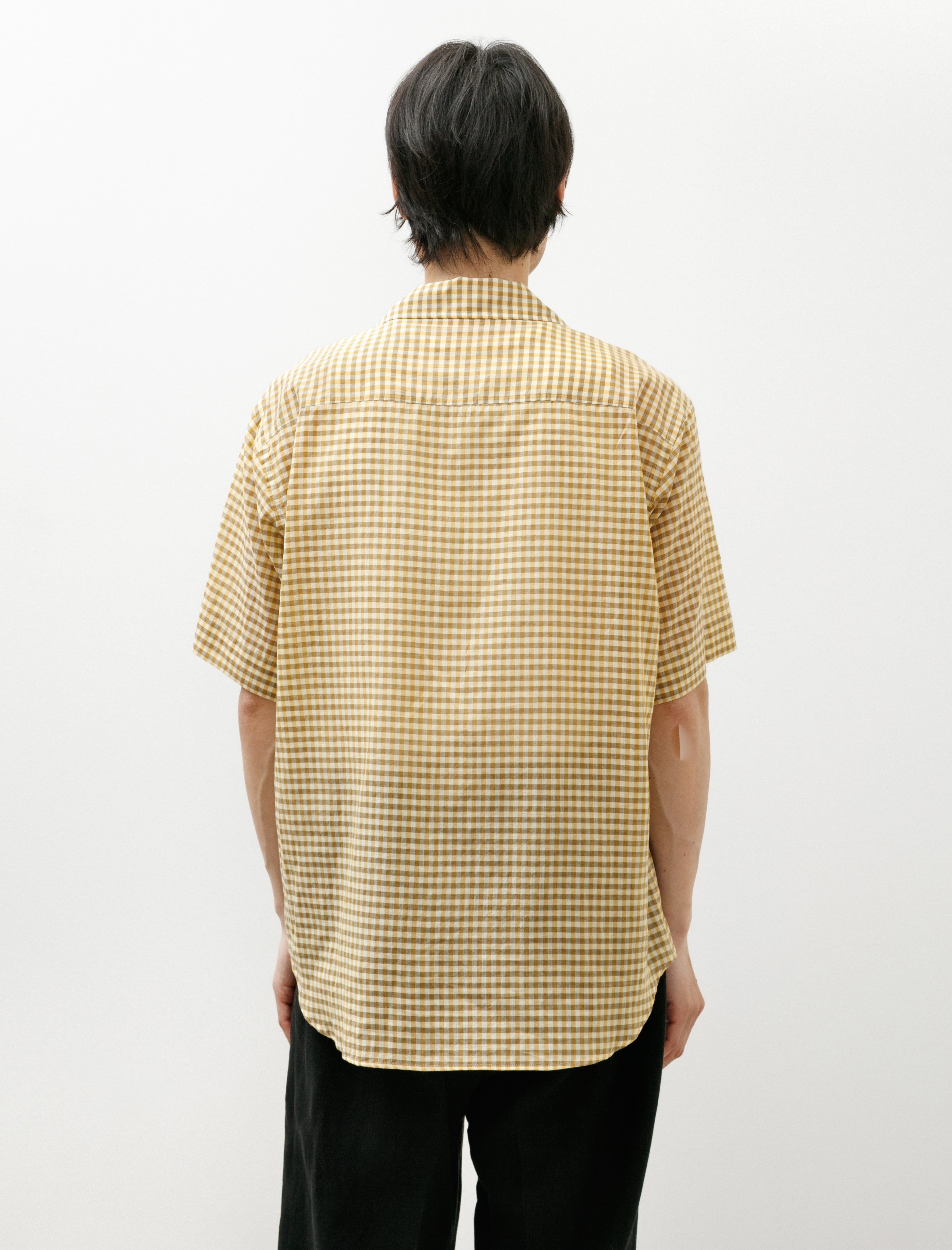Auralee Airy Light Cotton Check Half Sleeved Shirt Mustard Gingham