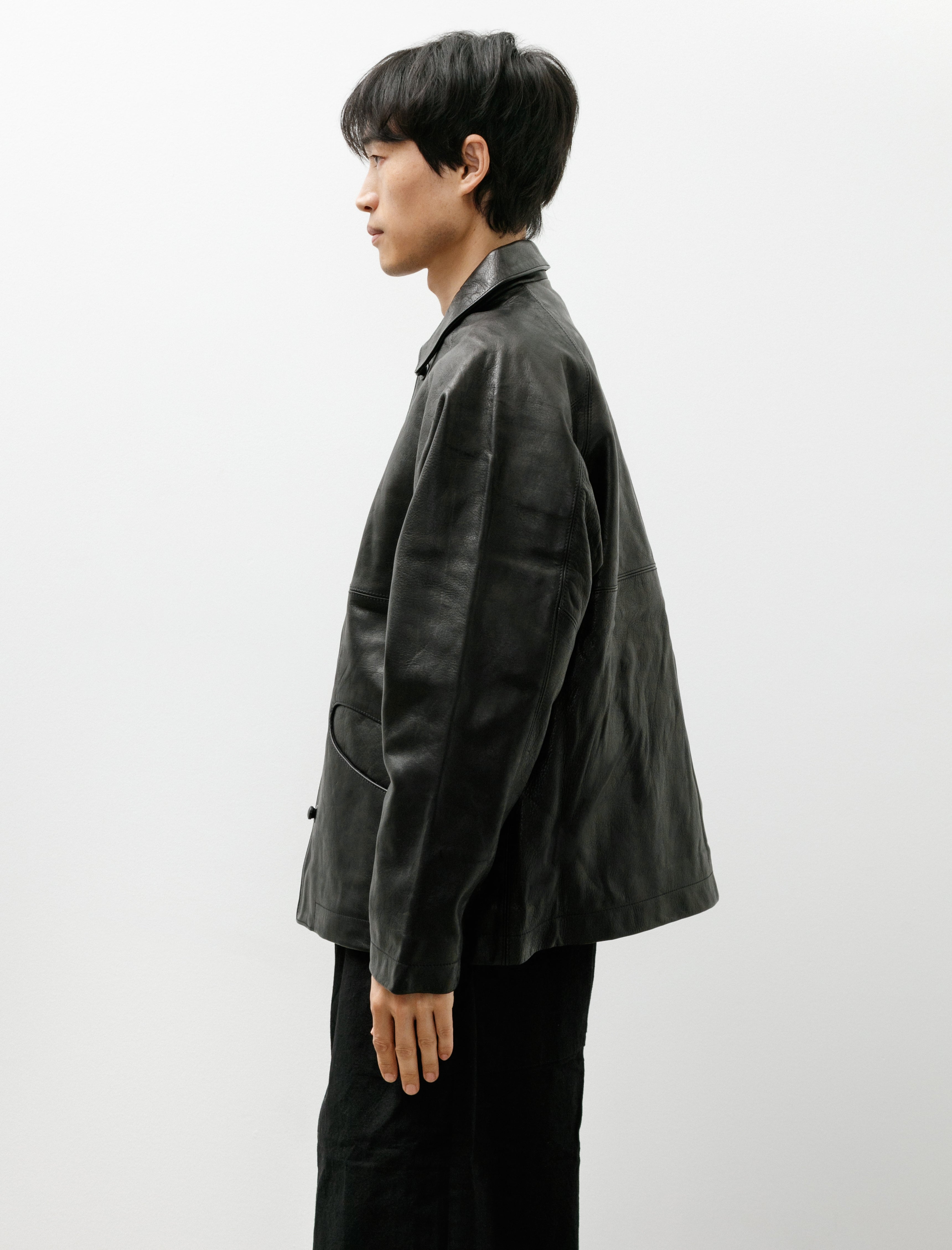 MAN-TLE R21 Leather-3 Boat Shirt Black Hide