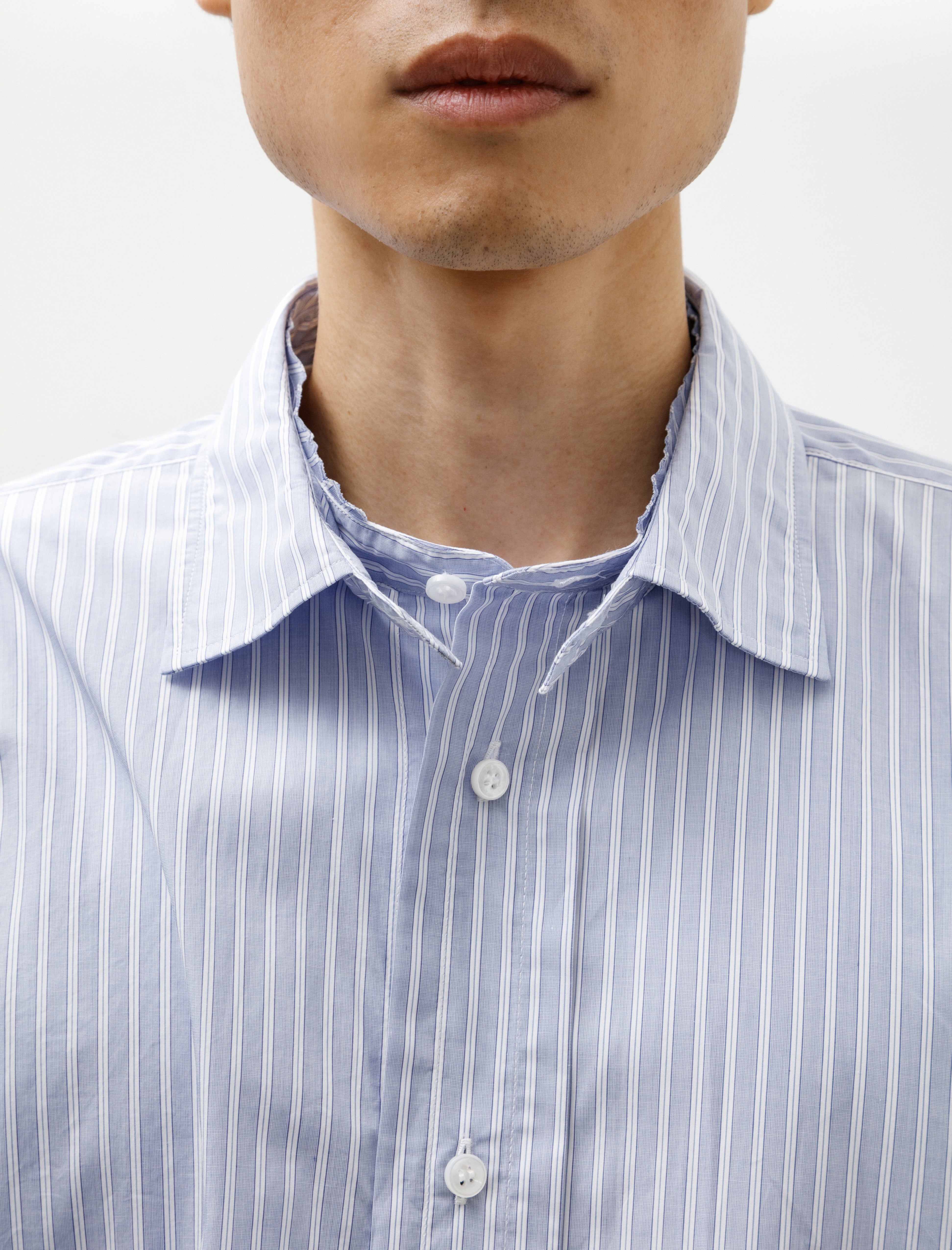 Salon C. Lundman Double Collar Shirt Clear Blue Stripe