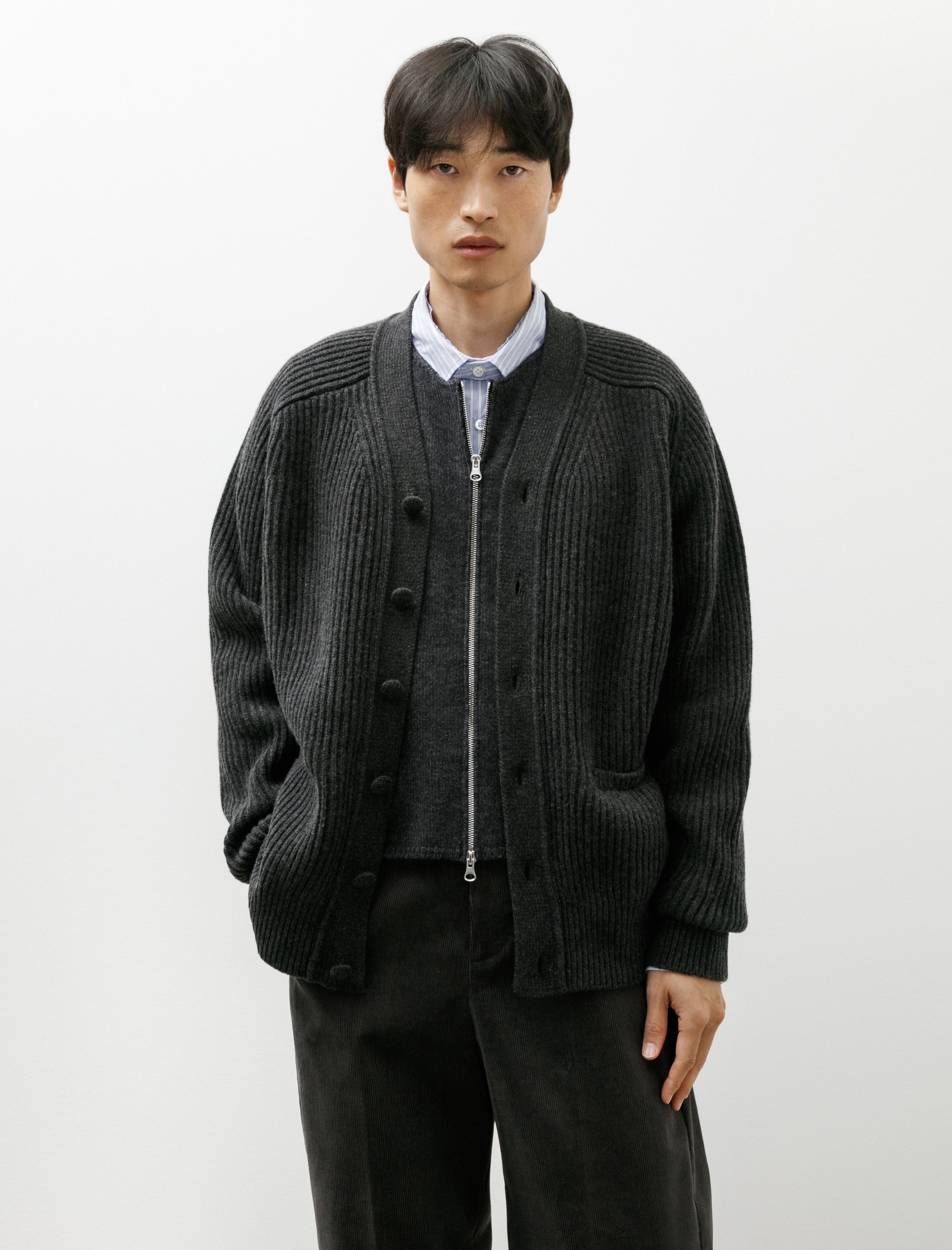 Salon C. Lundman Ribbed Cardigan Wool Cashmere Grey