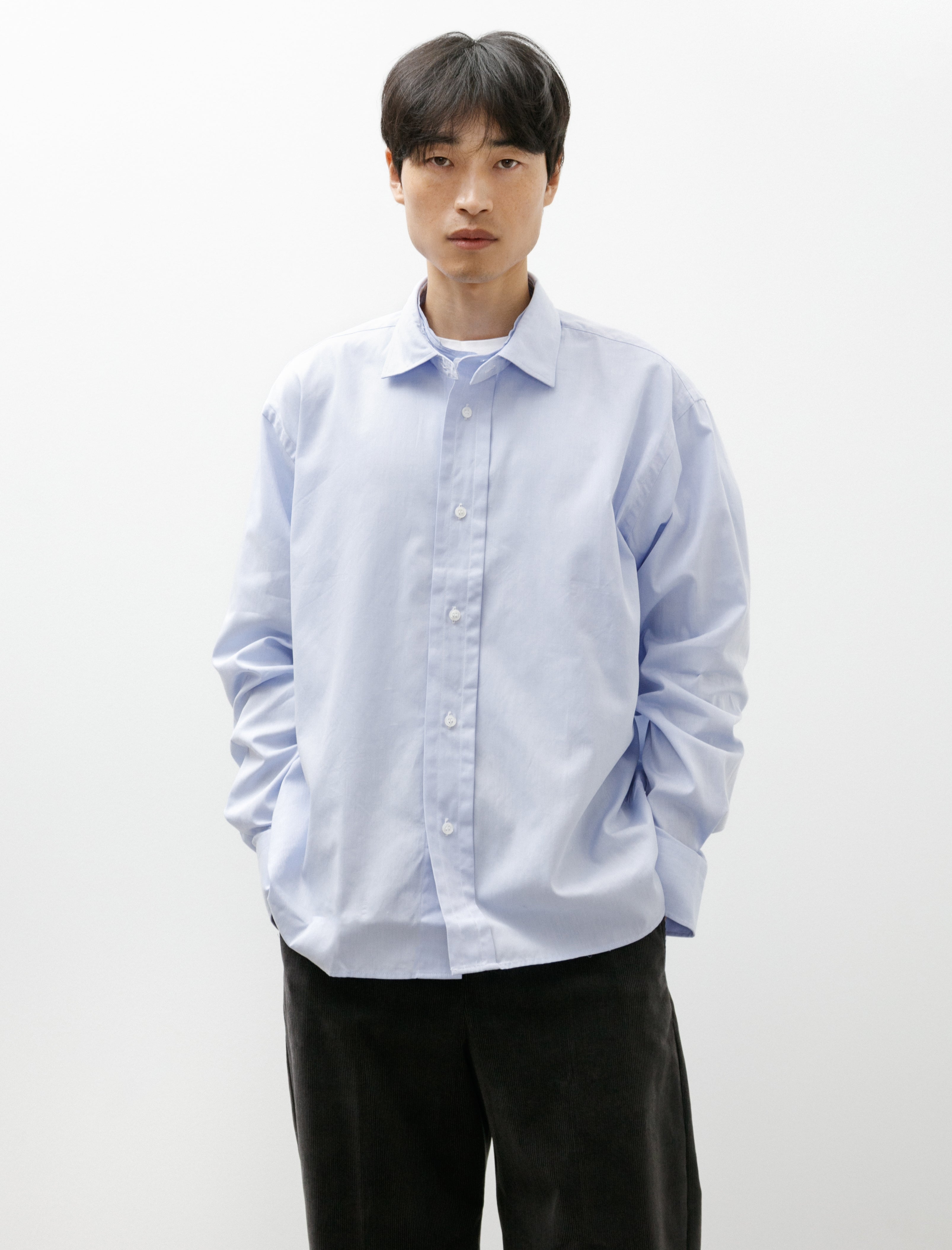 Salon C. Lundman Double Collar Shirt Crisp Blue Cotton