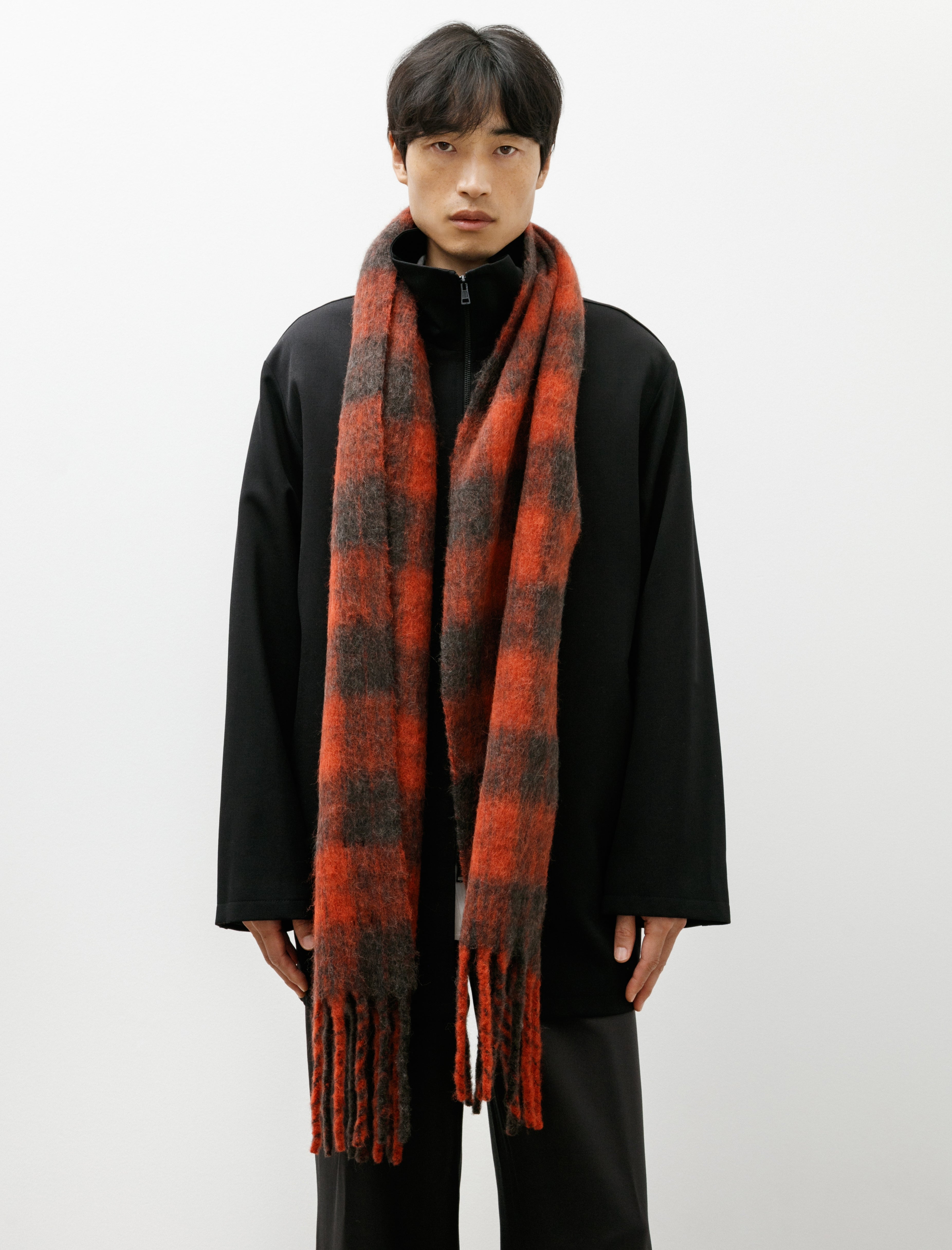 Our Legacy Estate Scarf Burnt Red Plaid Fuzzy Alpaca