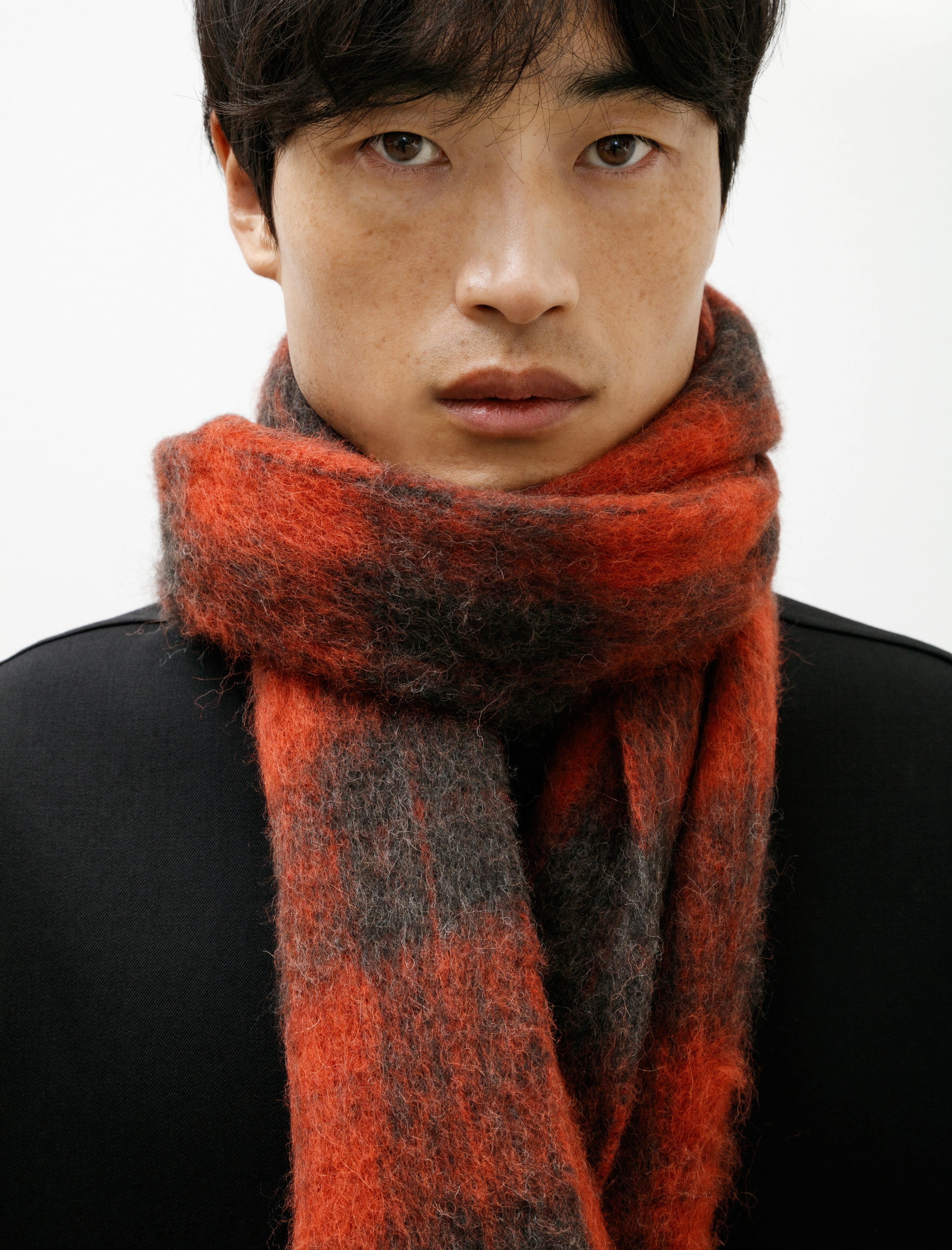 Our Legacy Estate Scarf Burnt Red Plaid Fuzzy Alpaca