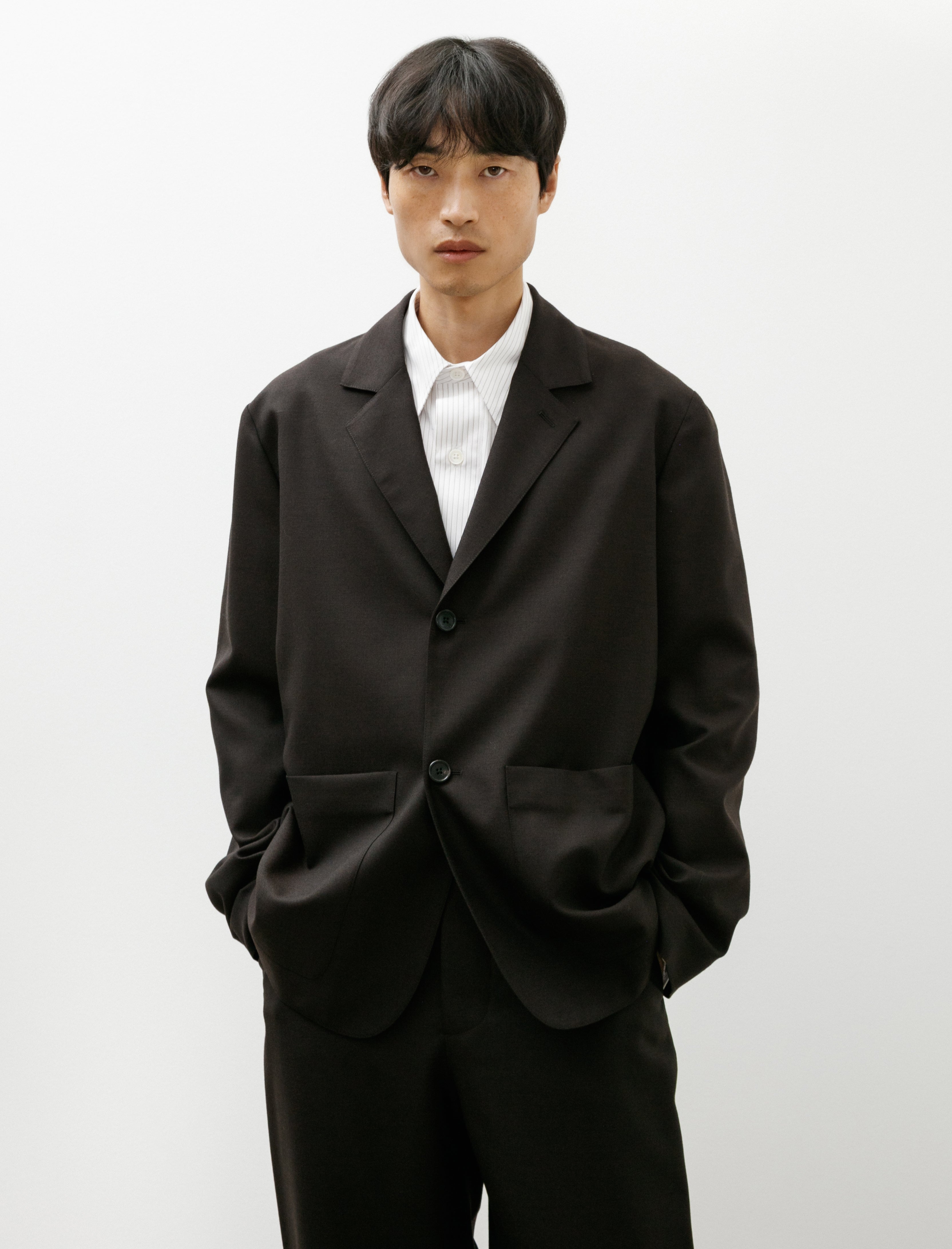 Margaret Howell Patch Pocket Blazer Yarn Dye Wool Plainweave Ebony