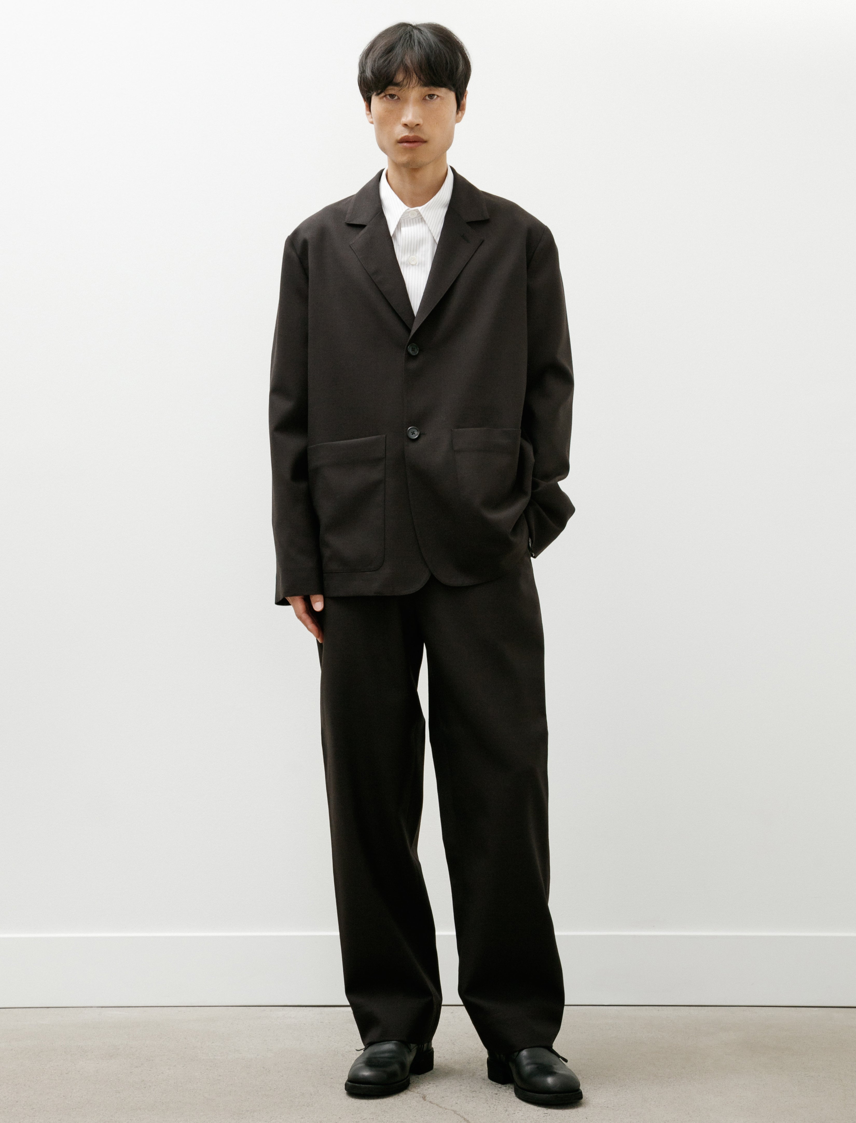 Margaret Howell Patch Pocket Blazer Yarn Dye Wool Plainweave Ebony