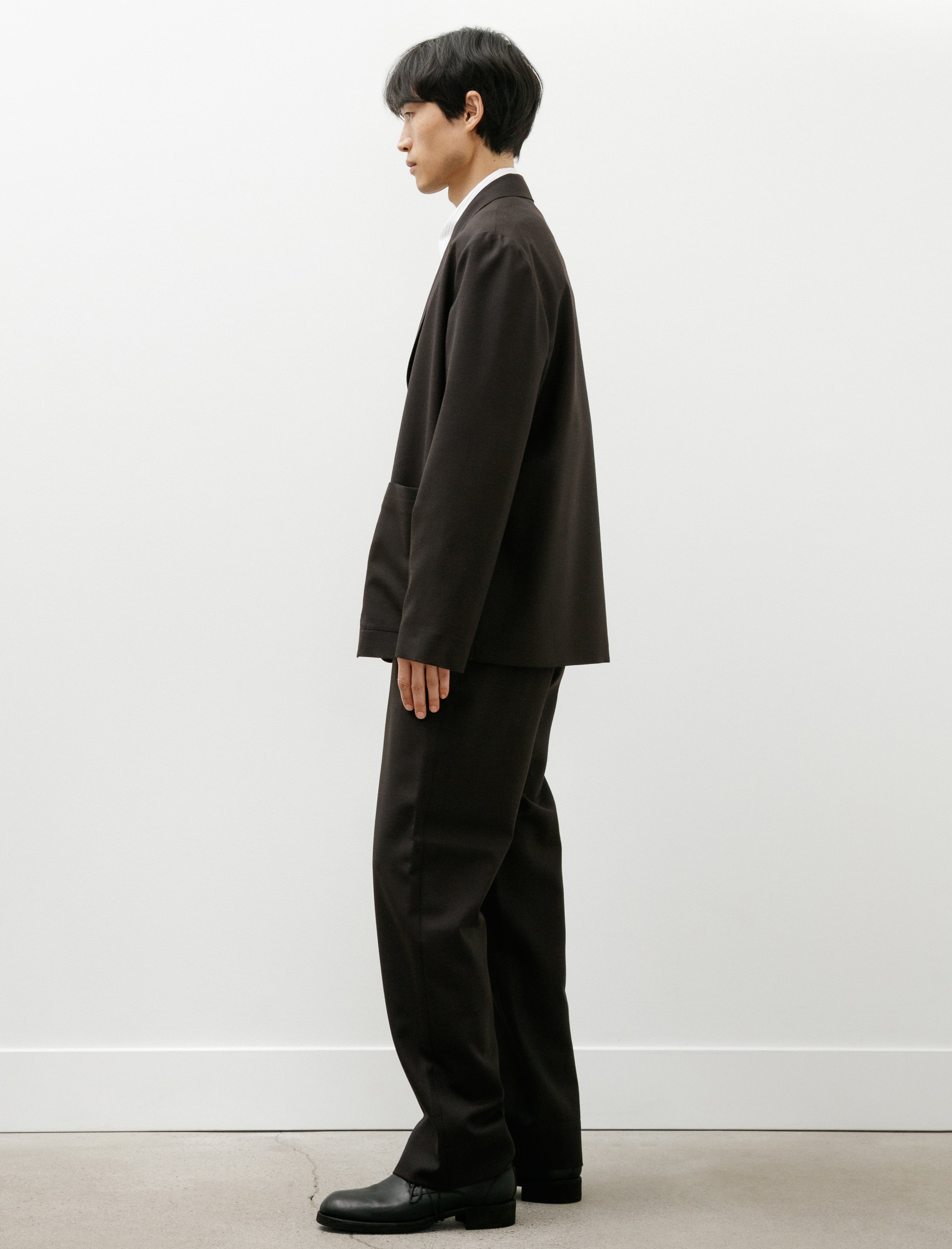 Margaret Howell Patch Pocket Blazer Yarn Dye Wool Plainweave Ebony