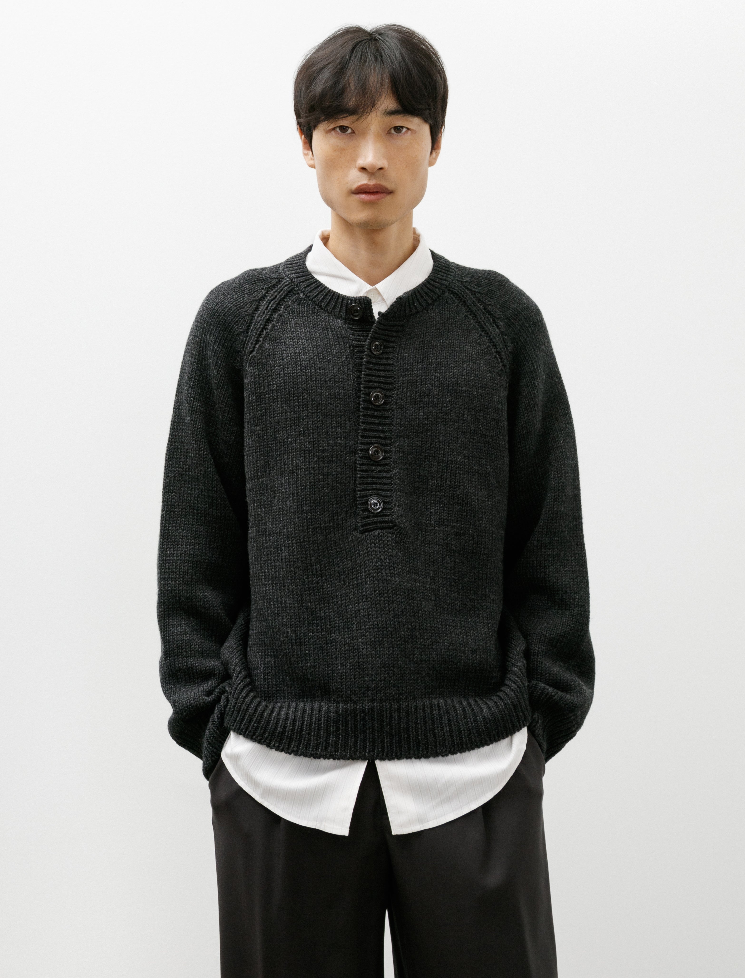 Our Legacy Shore Henley Charcoal Dry Merino Wool