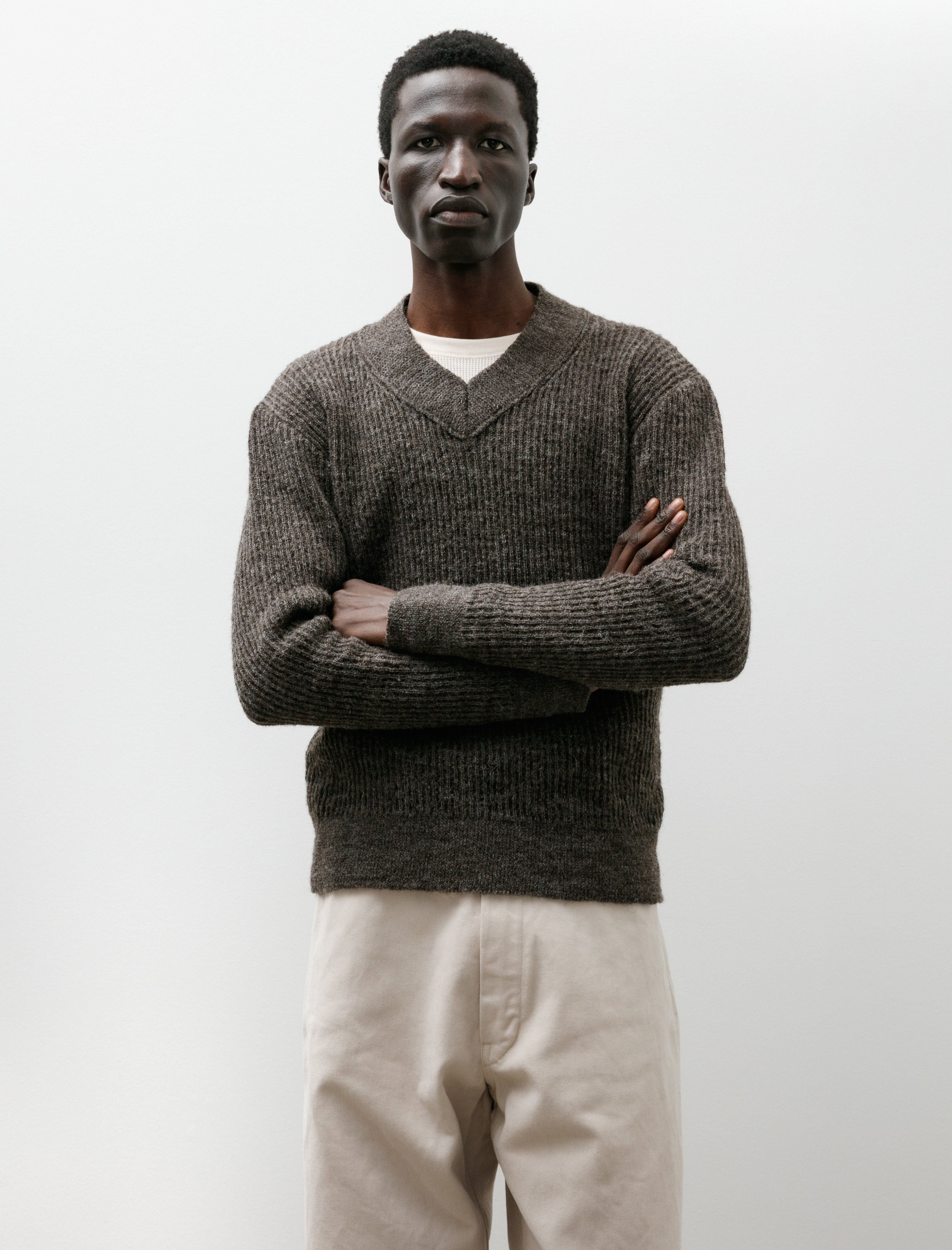 Cecile Tulkens Tucked Wide V-Neck Sweater Dark Brown