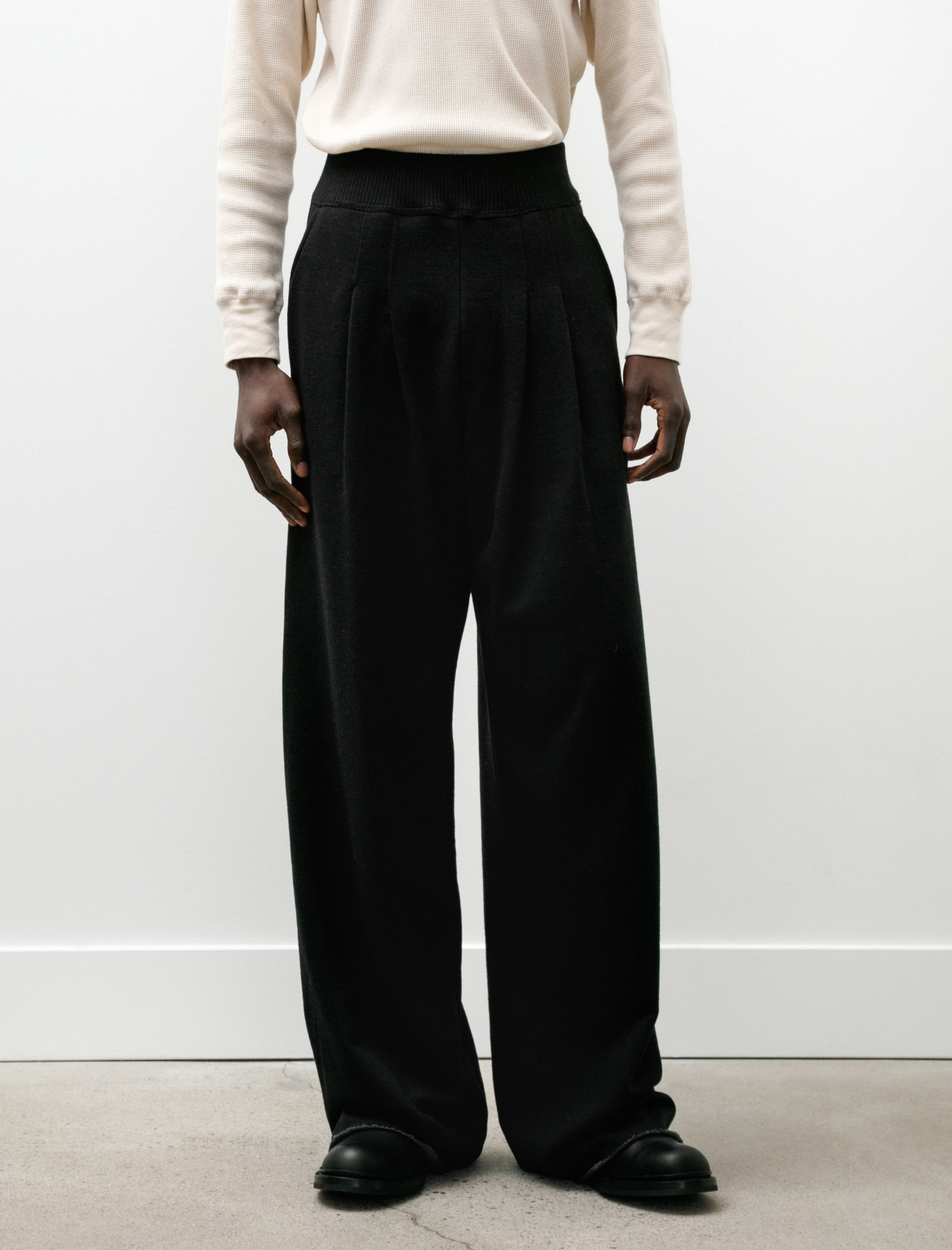 Cecile Tulkens Wide Pleat Trousers Loopback Black Grey