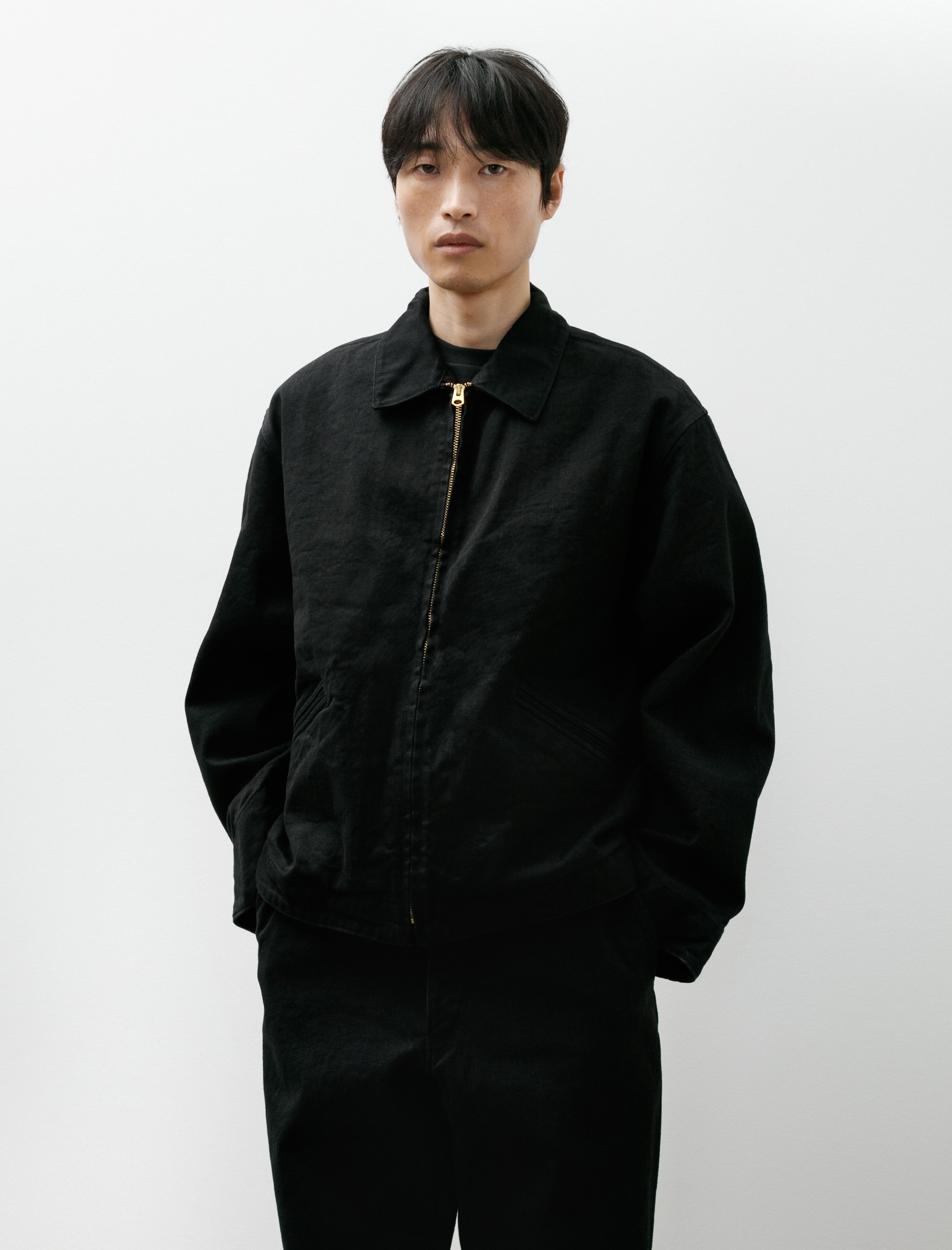 Comoli Black Denim Zip Short Jacket