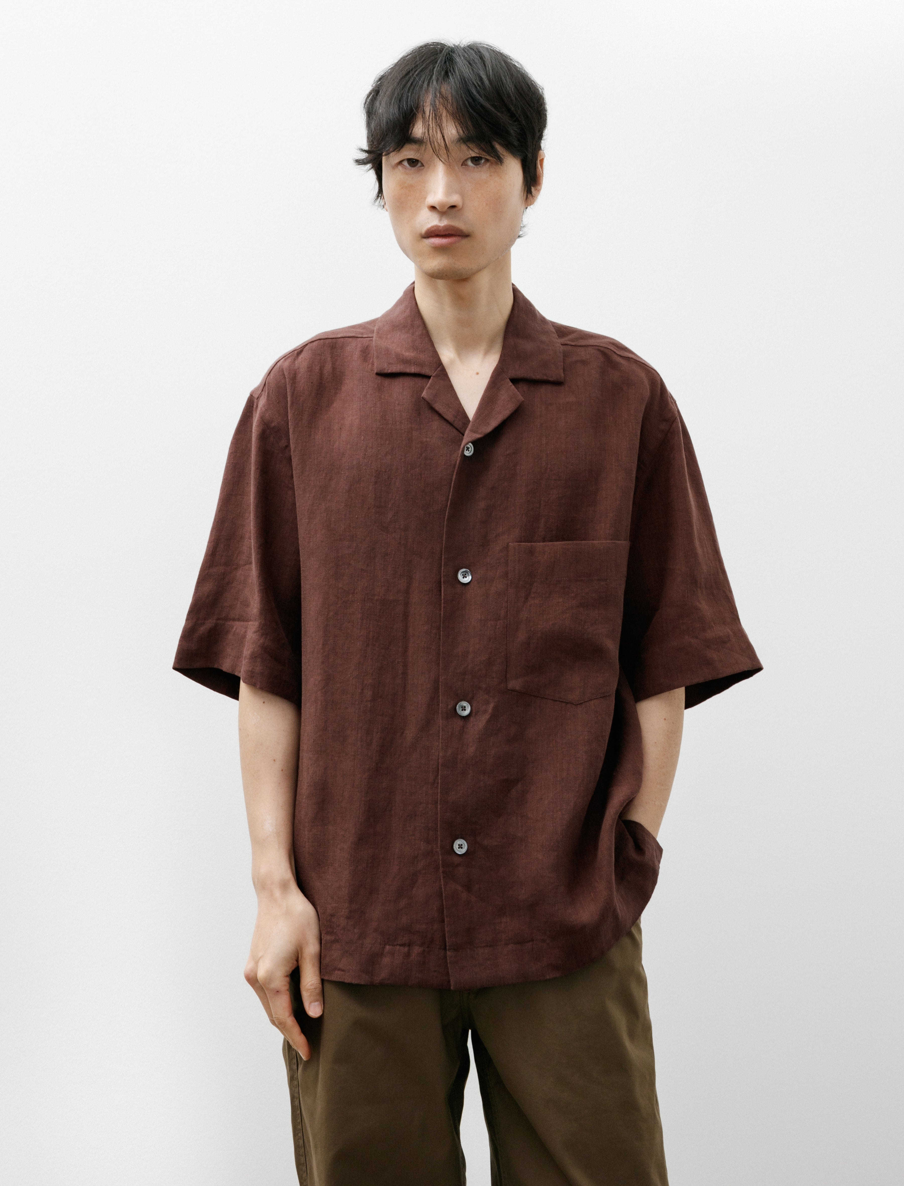 Margaret Howell Revere Collar Shirt Soft Linen Poplin Mahogany
