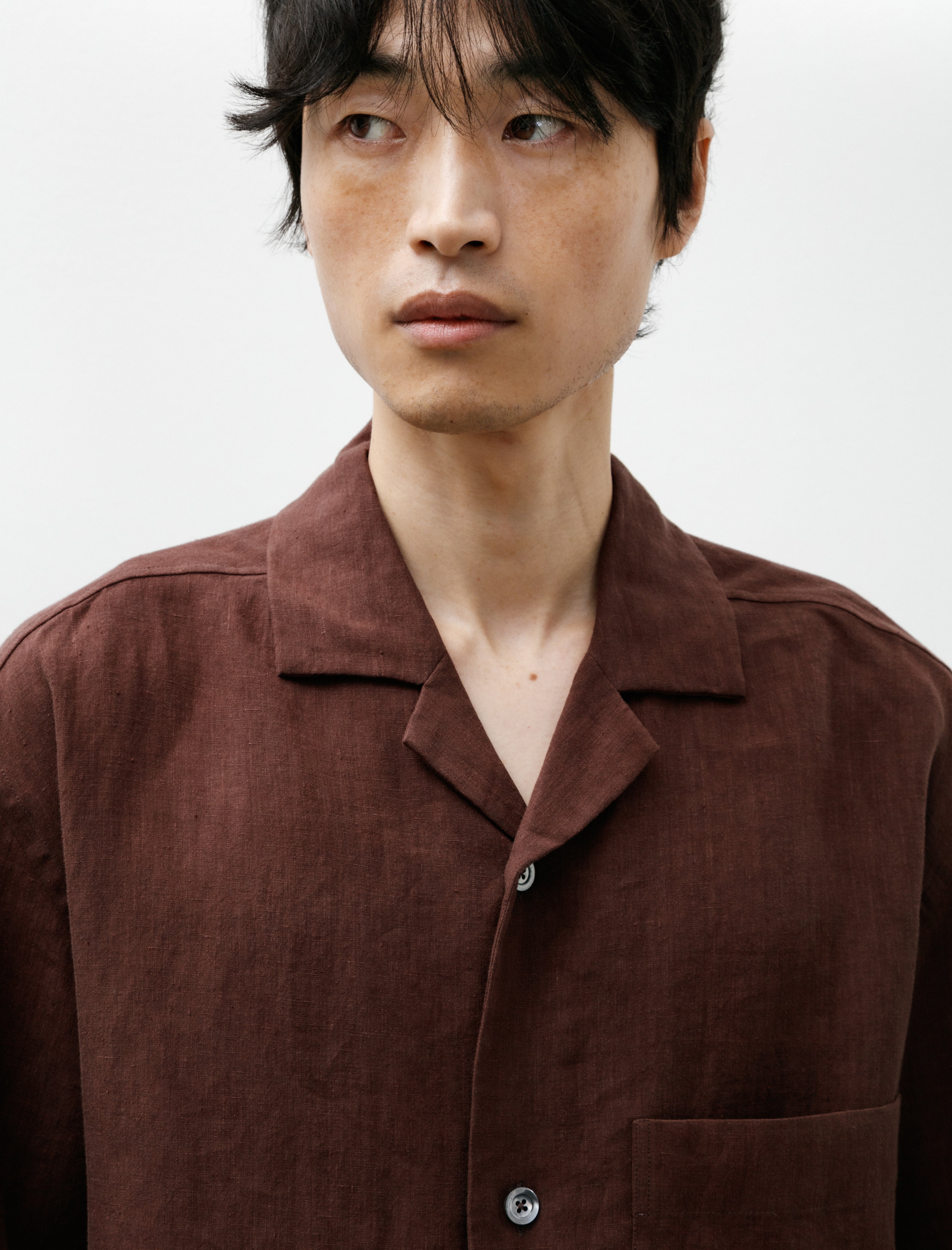 Margaret Howell Revere Collar Shirt Soft Linen Poplin Mahogany