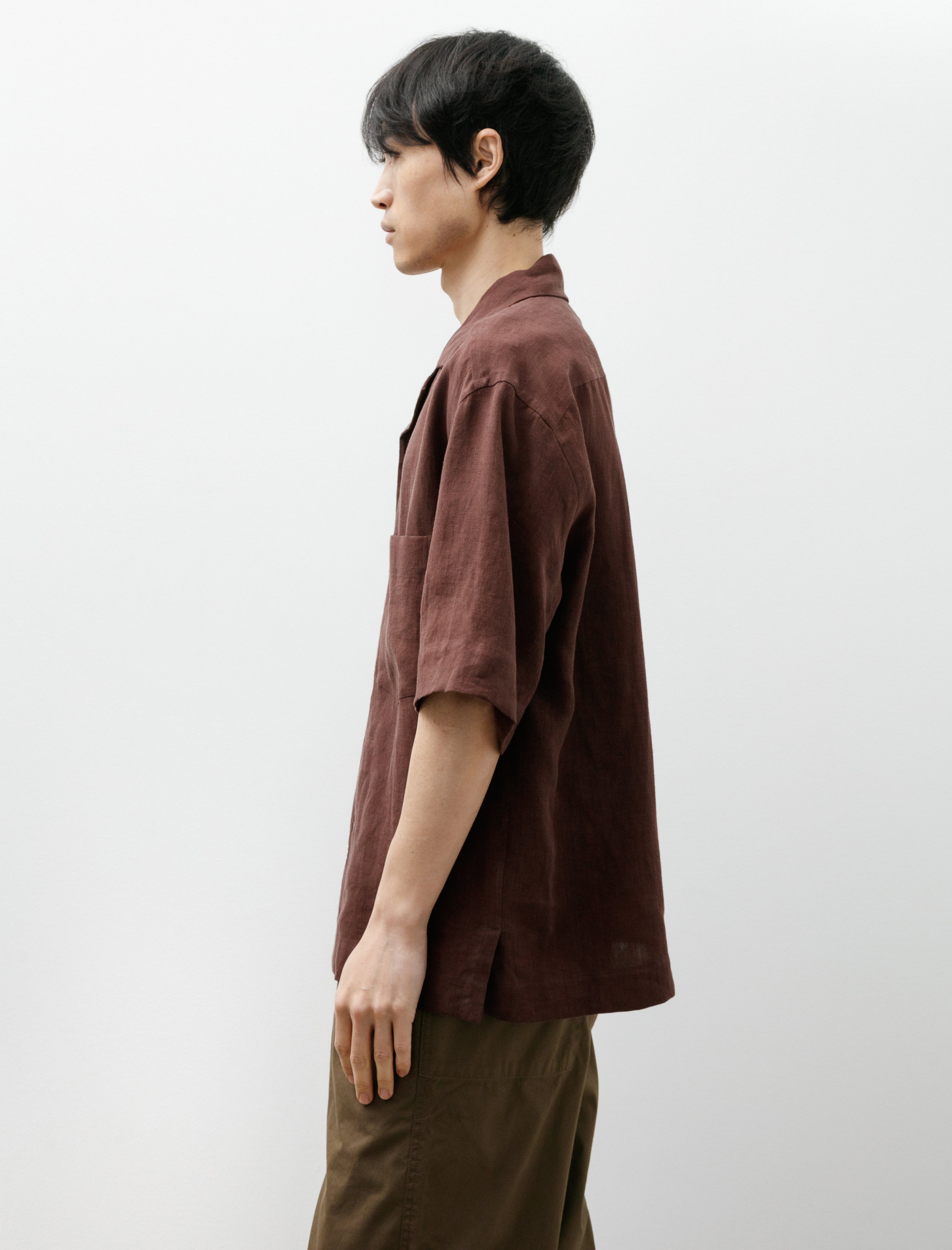 Margaret Howell Revere Collar Shirt Soft Linen Poplin Mahogany