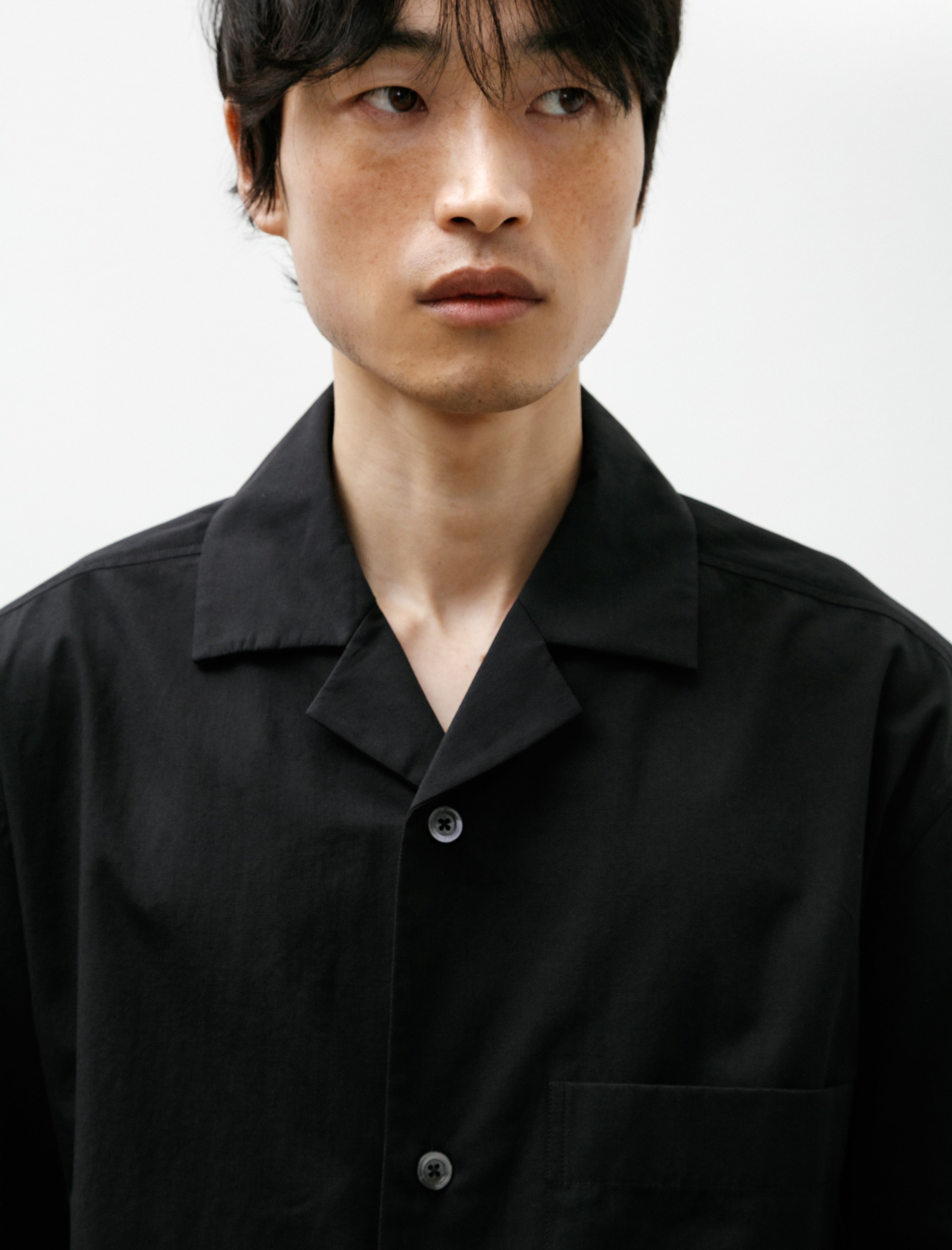 Margaret Howell Revere Collar Shirt Cotton Blend Shirting Black