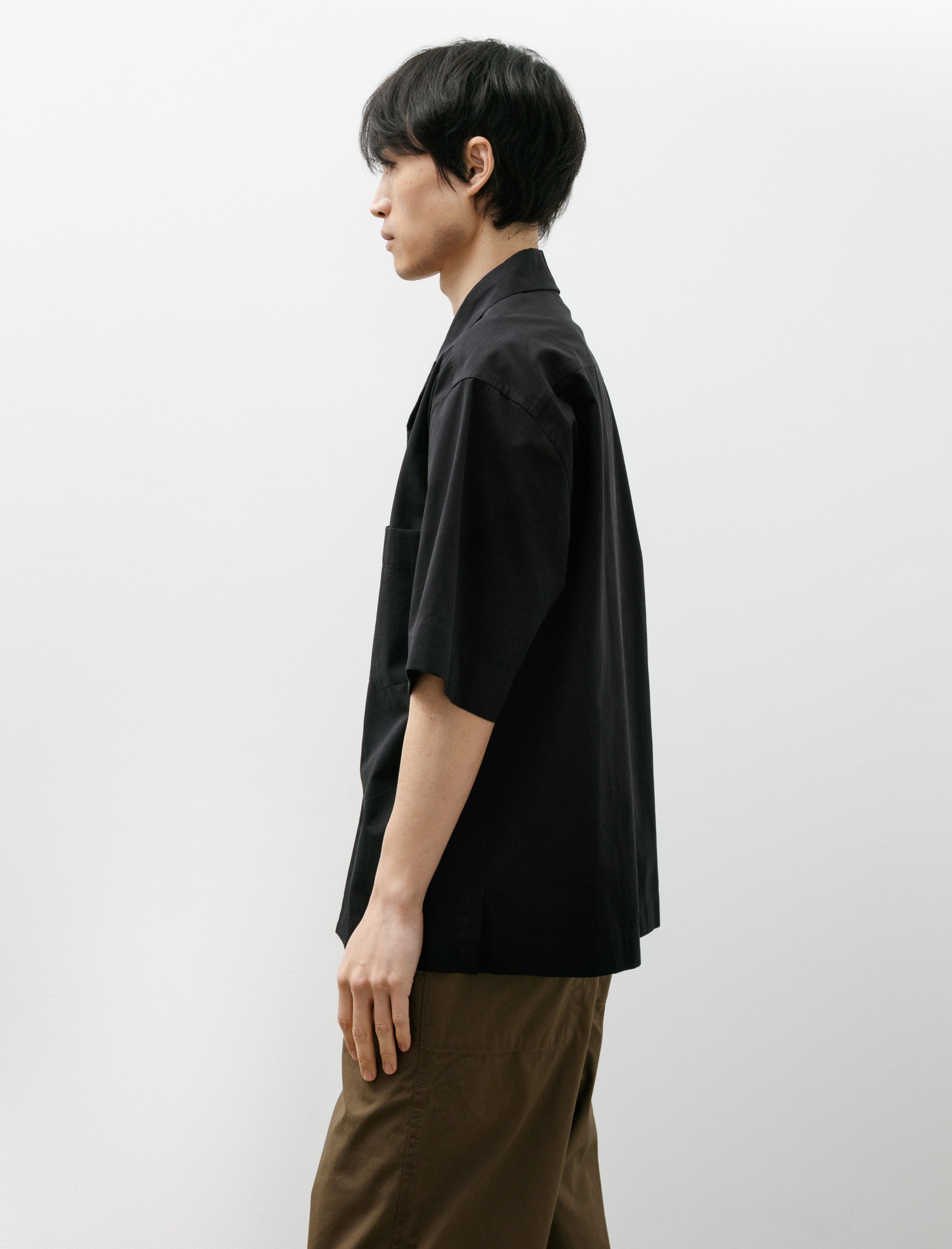 Margaret Howell Revere Collar Shirt Cotton Blend Shirting Black