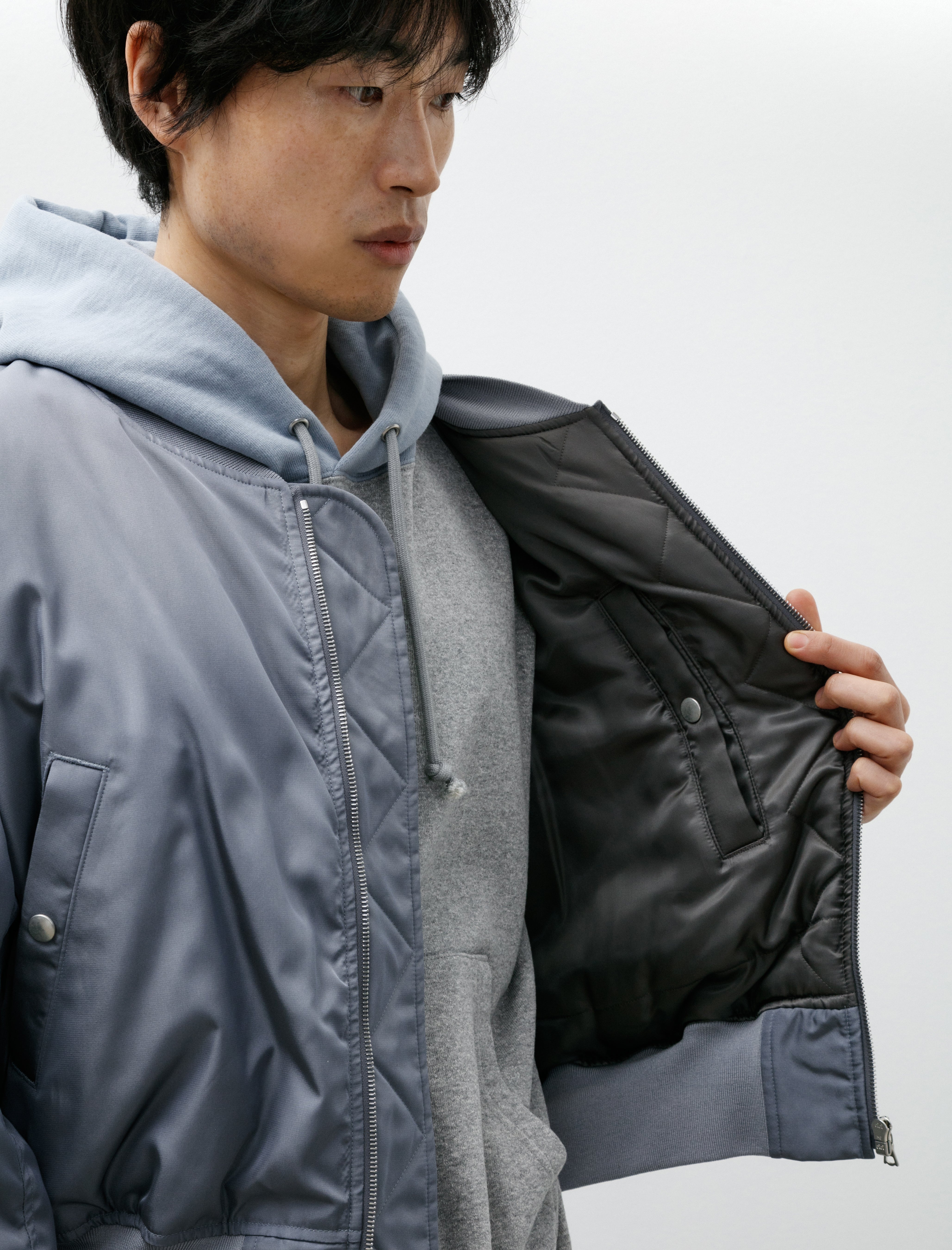 Auralee High Density Silk Twill Flight Jacket Blue Grey