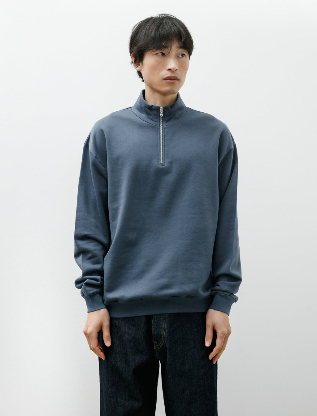 Auralee Elastic High Gauge Sweat Half-Zip Dusty Blue – Neighbour