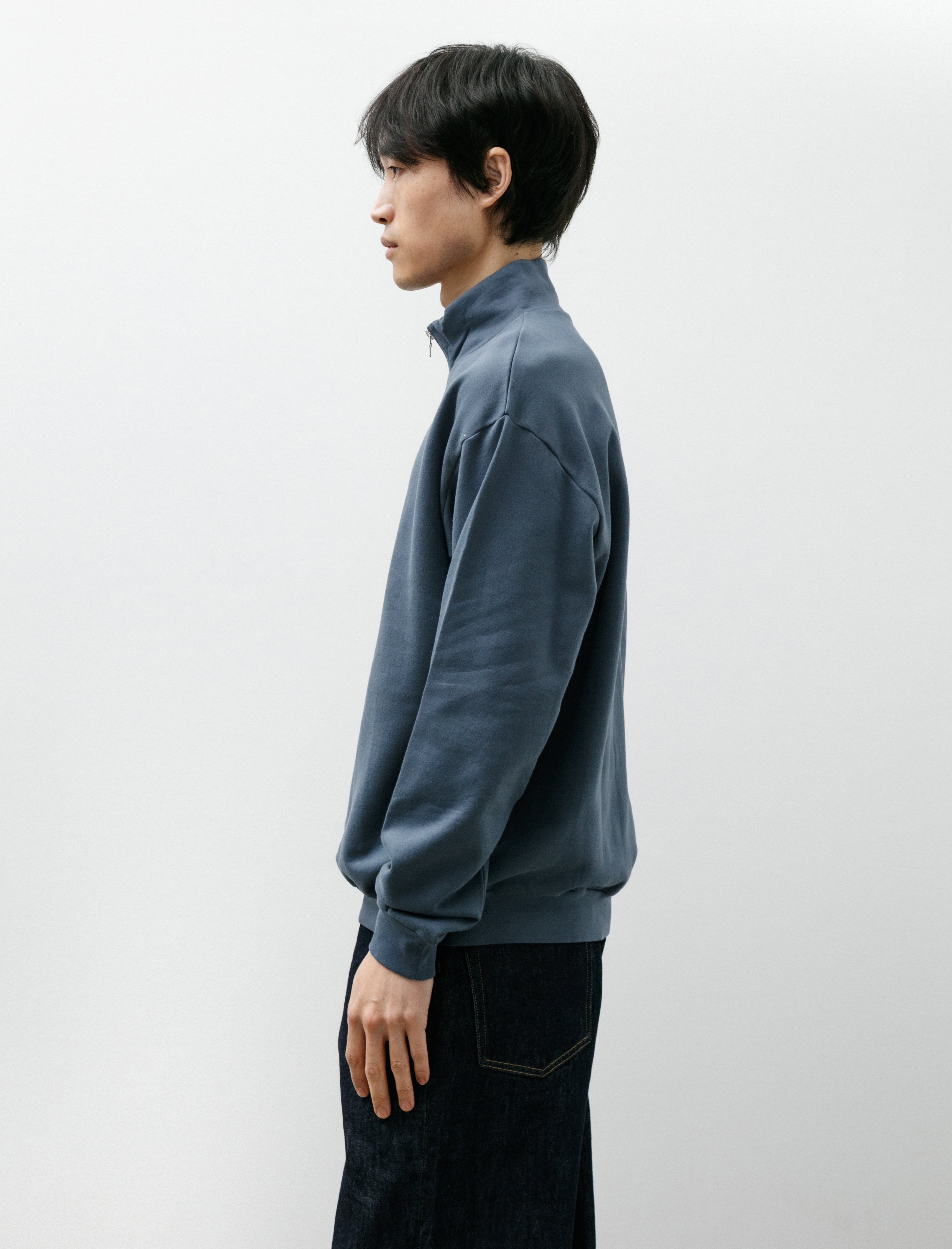 Auralee Elastic High Gauge Sweat Half-Zip Dusty Blue