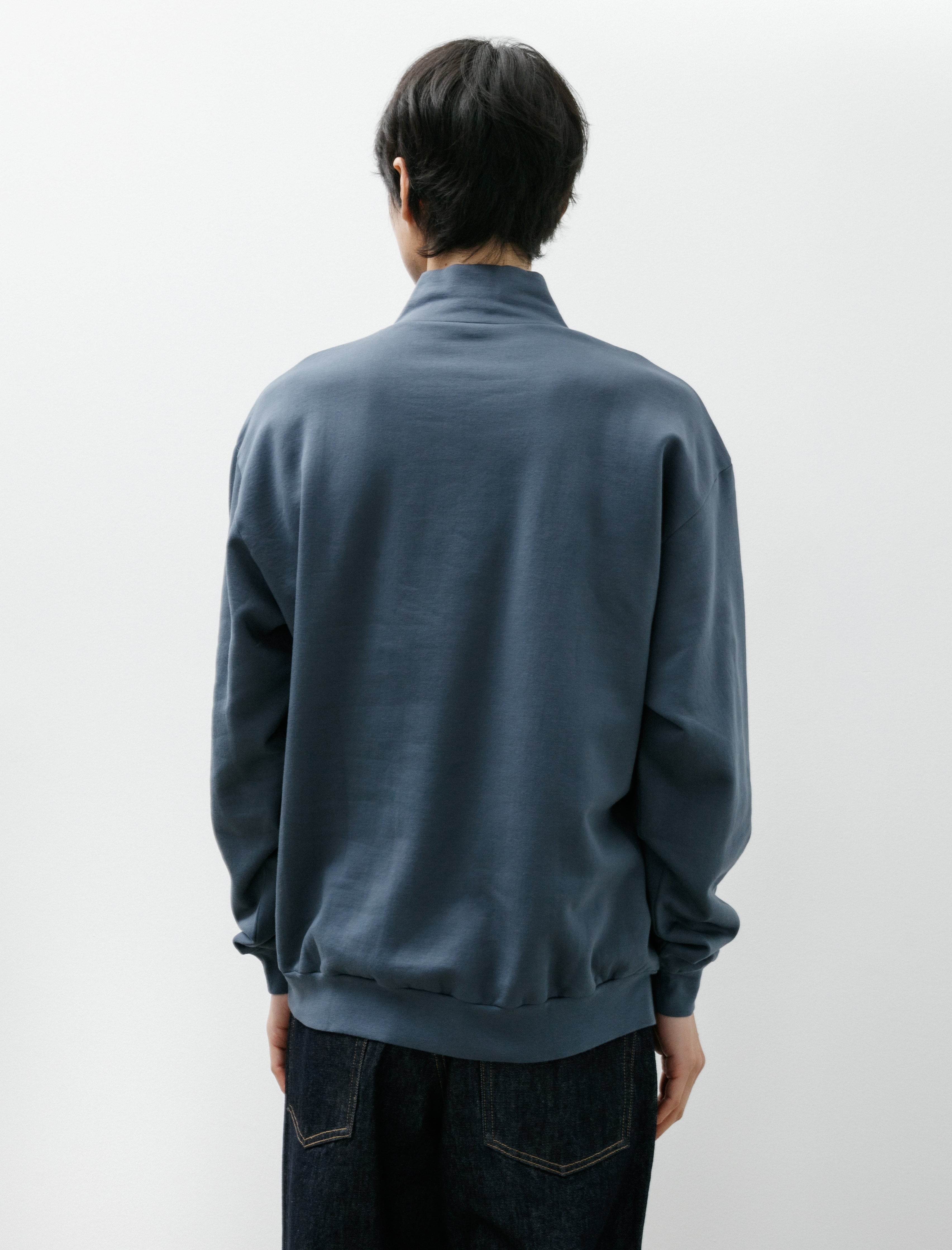 Auralee Elastic High Gauge Sweat Half-Zip Dusty Blue