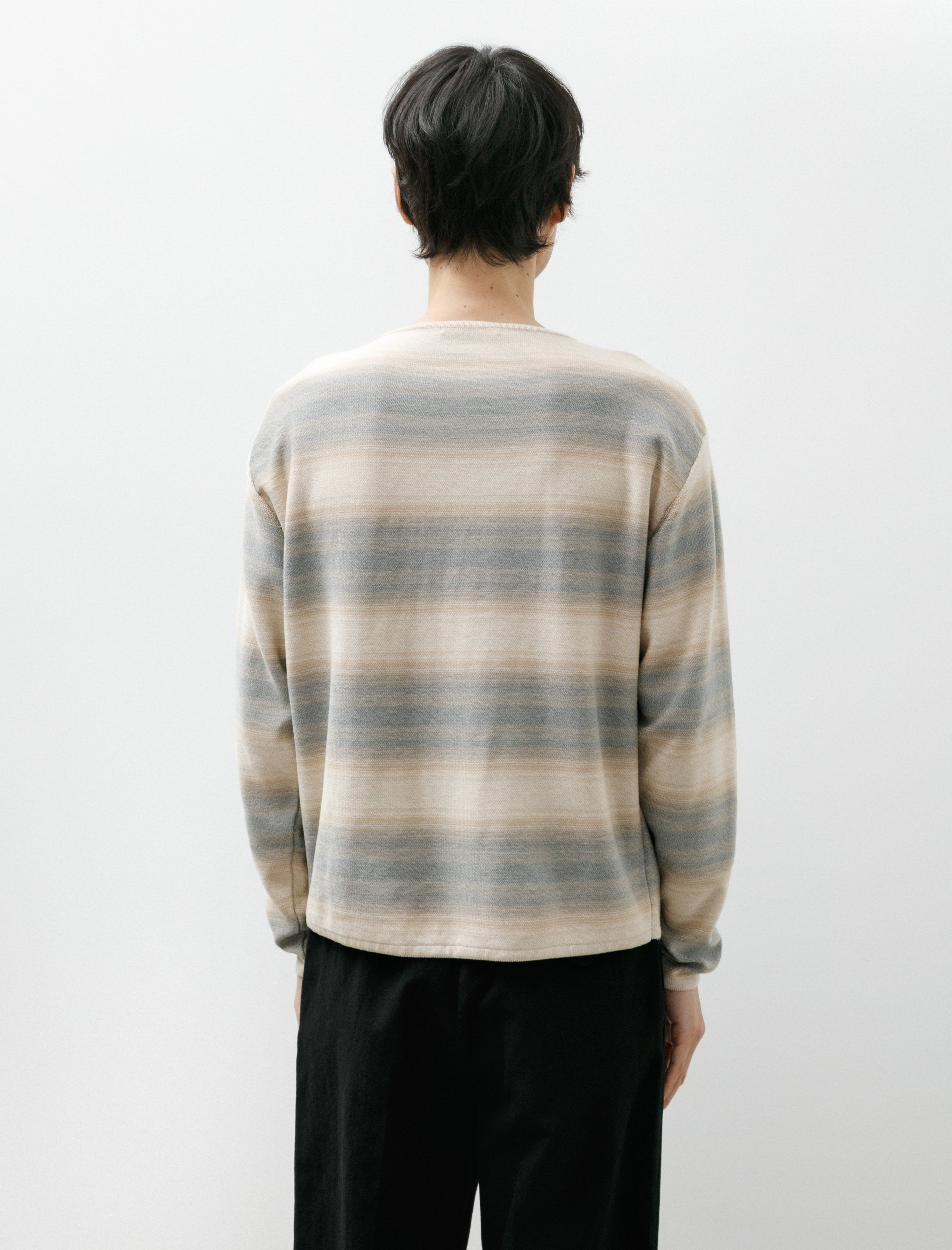 Auralee Cotton Silk Gradient Stripe Boat Neck Blue Beige Stripe