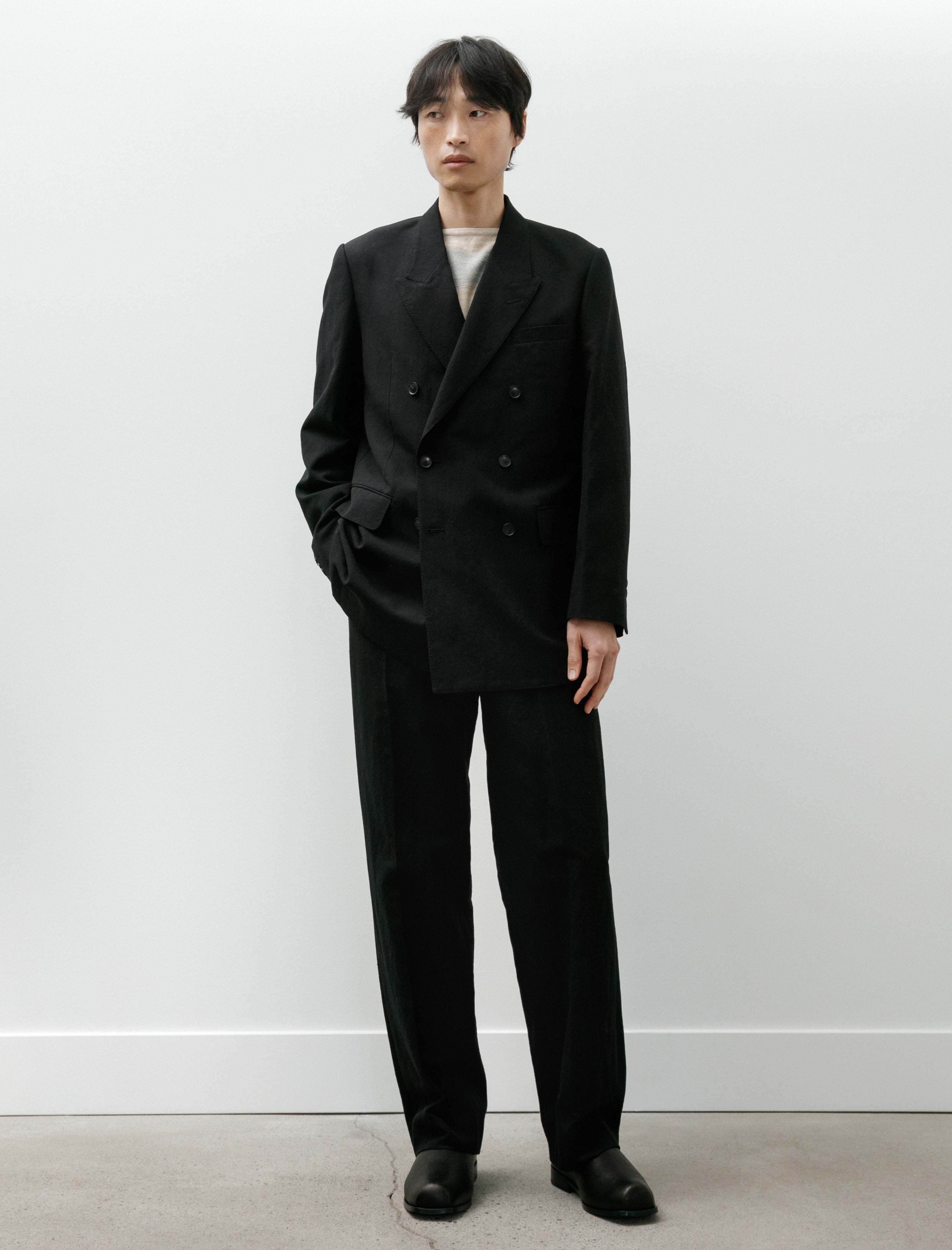 Auralee Wool Cotton Linen Ox Drawstring Pants Black