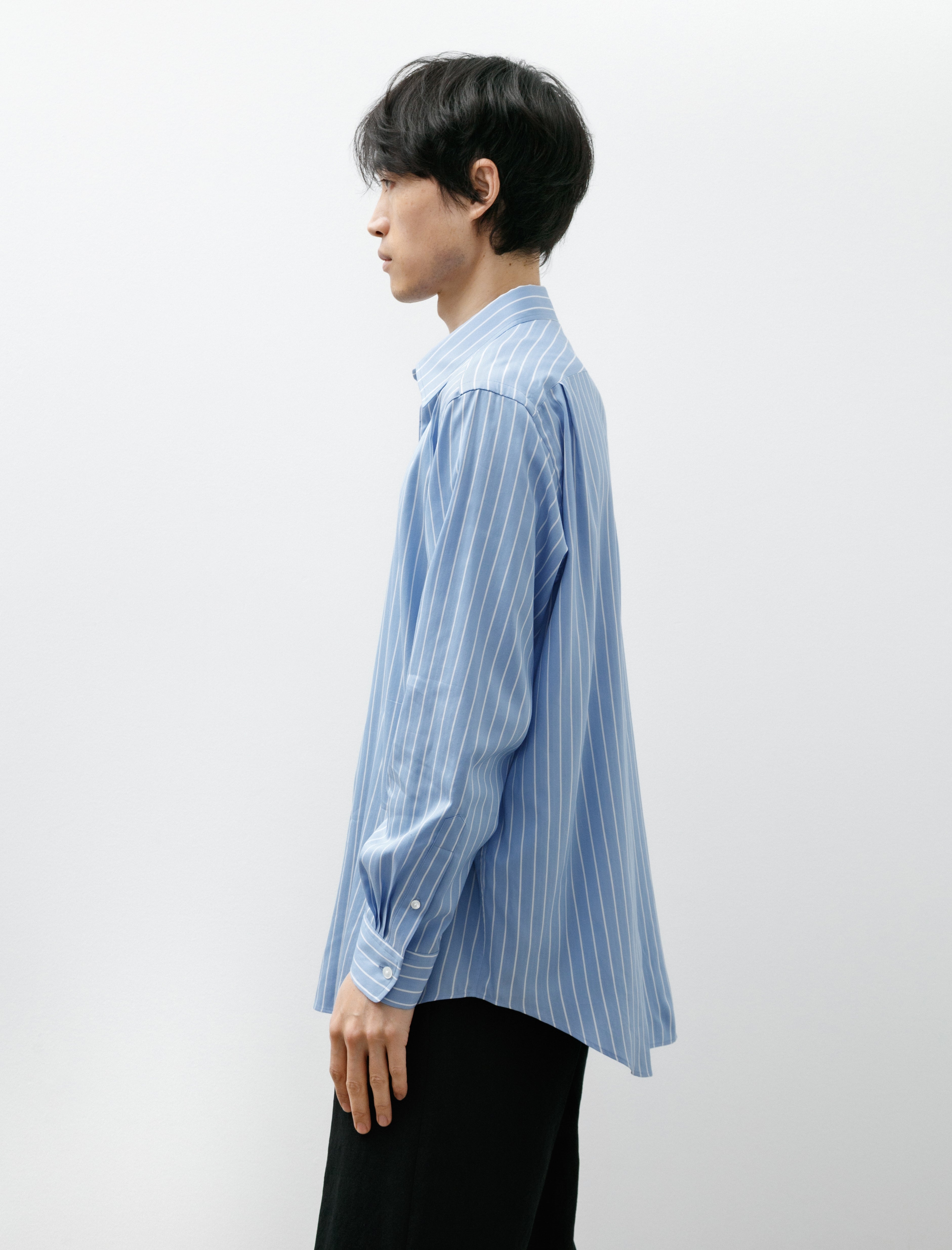 Auralee Cotton Silk Shirt Sax Blue Stripe